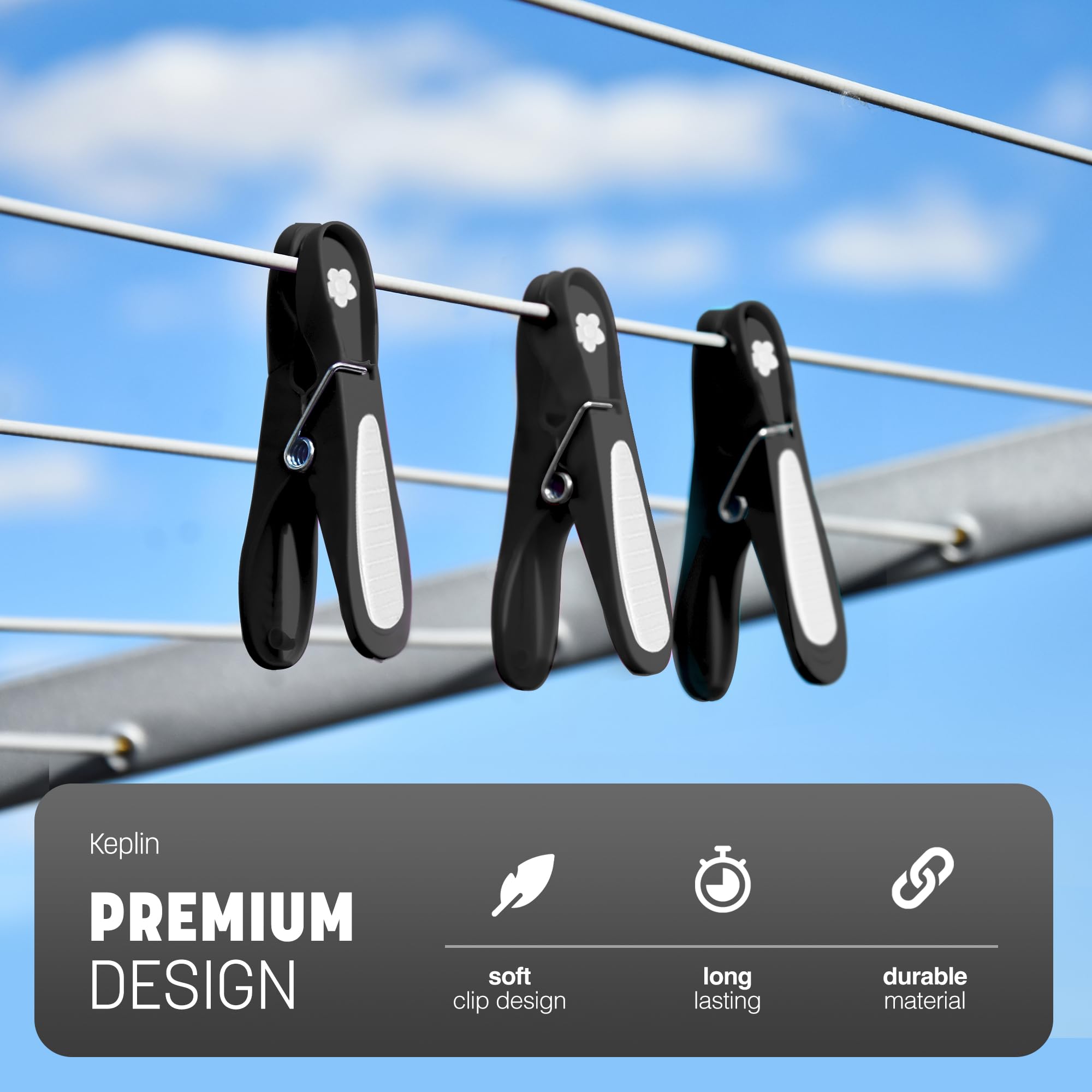 KEPLIN 24 Pack Black Plastic Laundry Pegs - Durable, UV & Frost Resistant Clothespins 3