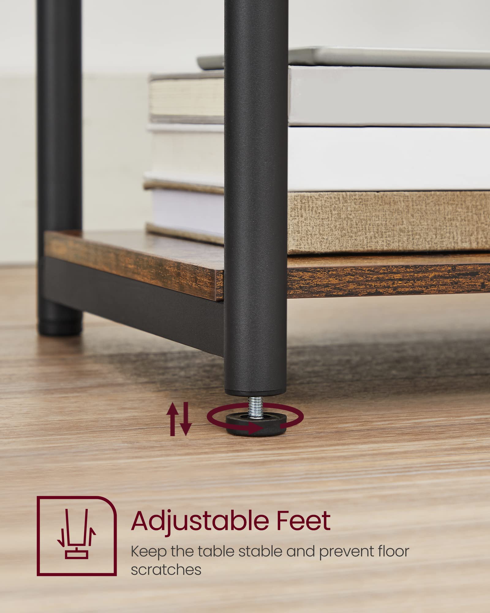 VASAGLE Set of 2 Side Tables - Rustic Brown Shelves & Steel Frame | 30 x 38.5 x 50 cm 9