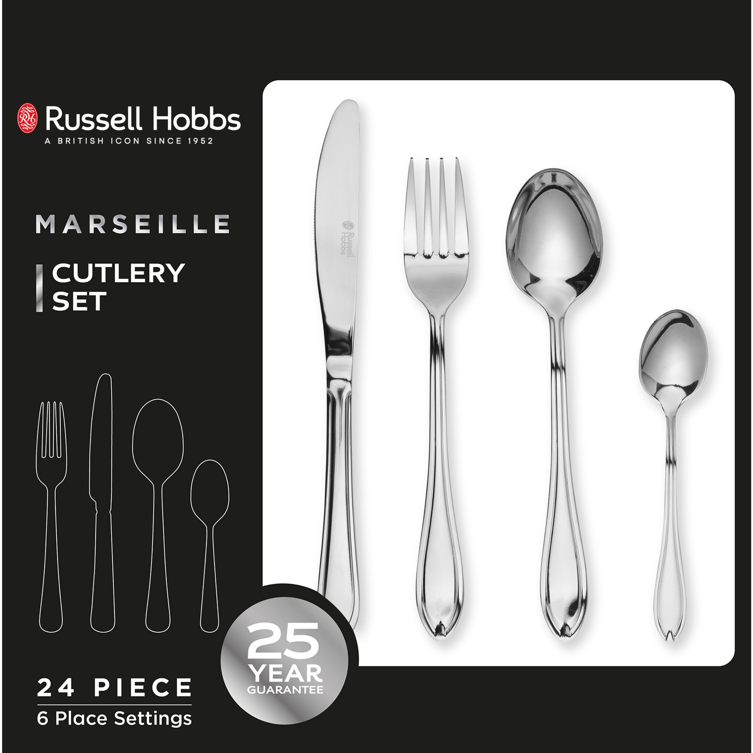 Russell Hobbs Marseille 24 Piece Cutlery Set - 18/0 Stainless Steel | 6 Place Setting 3