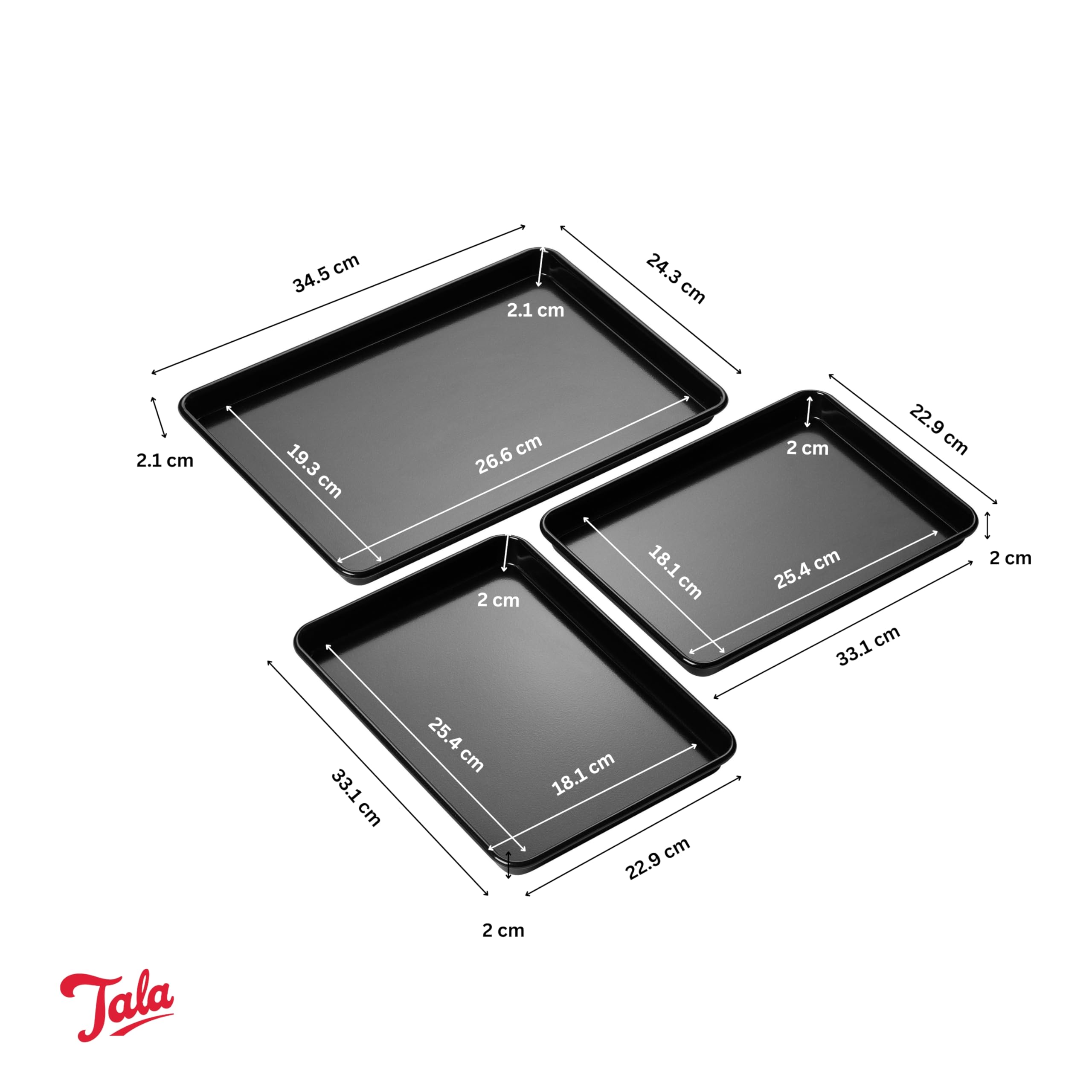 Tala Performance Non-Stick Steel Baking Tray Set of 3 | Heavy Weight Carbon Steel | Oven Safe 3