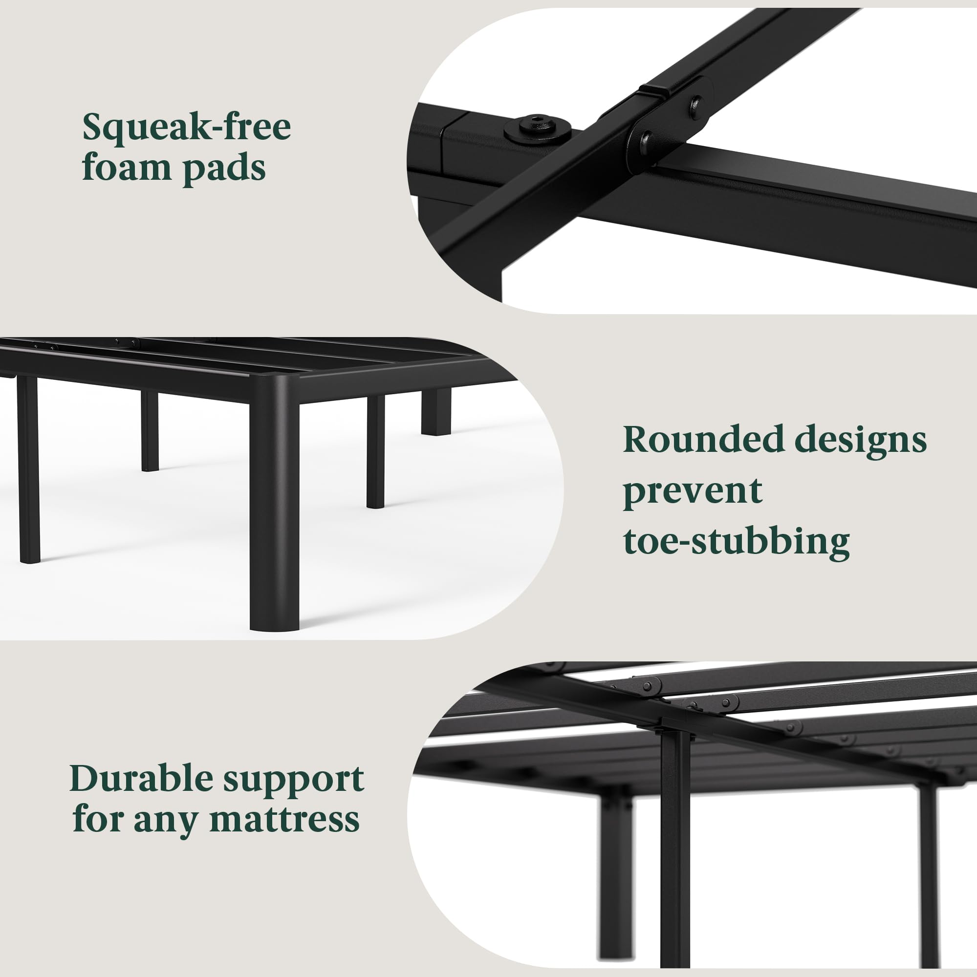 Zinus Van Double Bed Frame - Metal Base with Steel Slat Support | 135 x 190 cm | Black 5