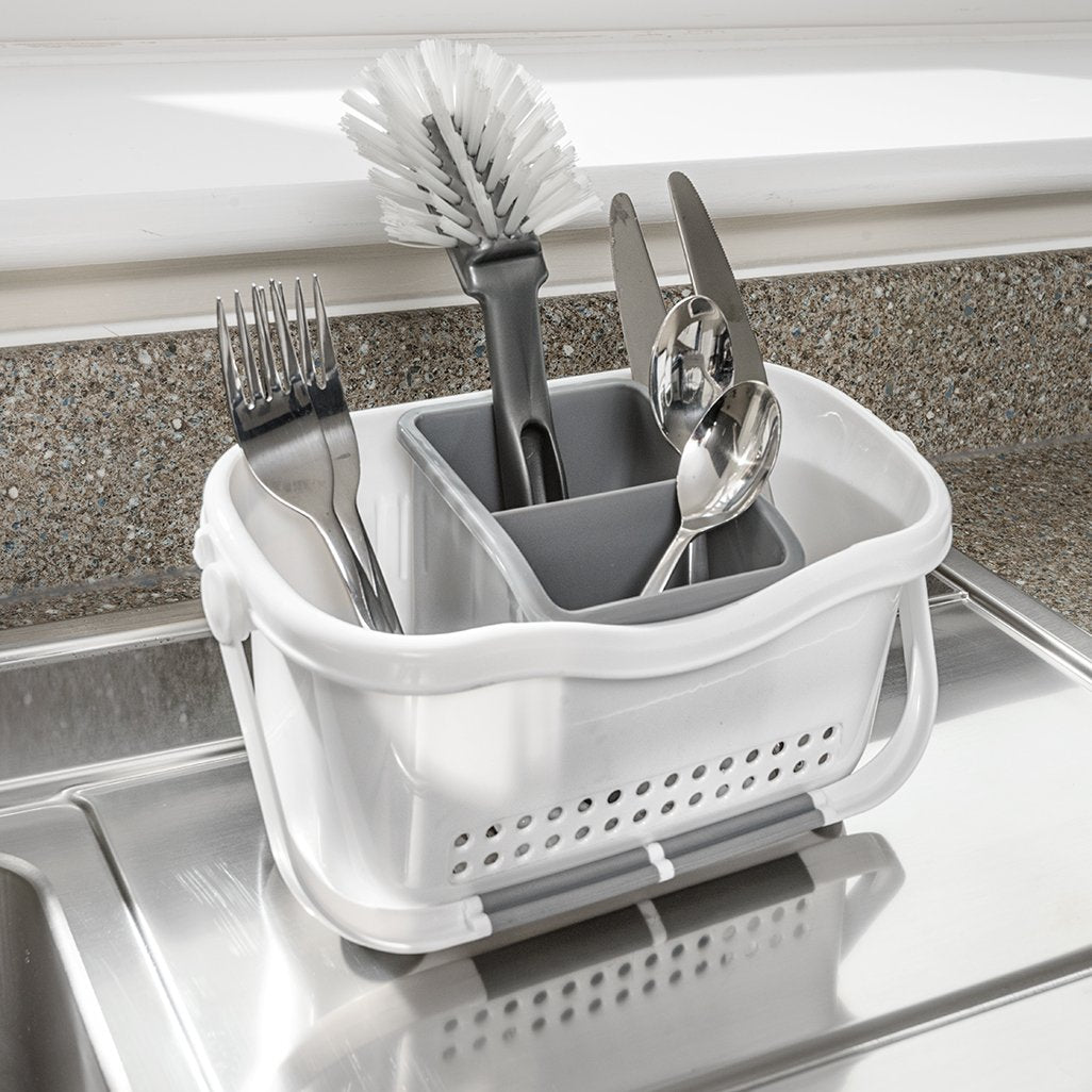Addis 517764 Premium Sink Cutlery Storage Caddy | White/Grey | 12 x 24 x 20.5 cm