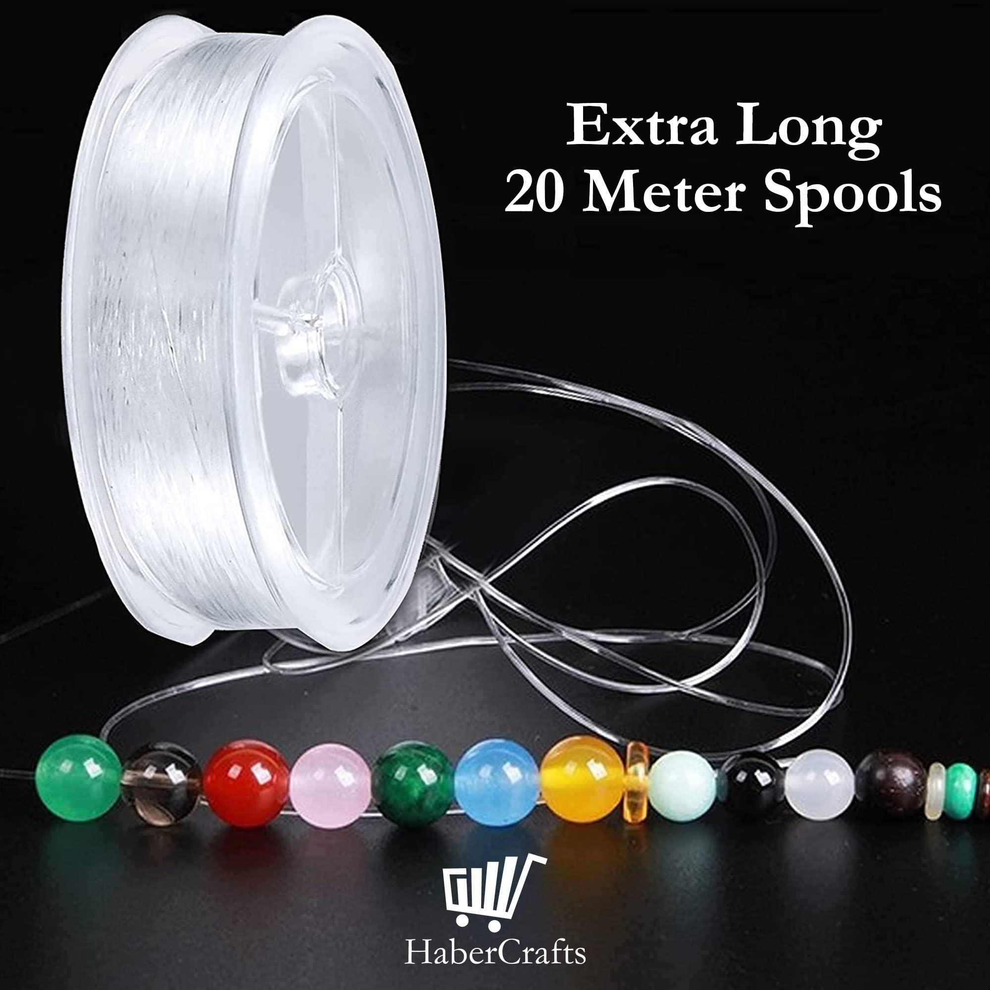 Habercrafts Clear Elastic Nylon Thread - 0.5mm Diameter, 20 Meters Length for Bracelet Making 2
