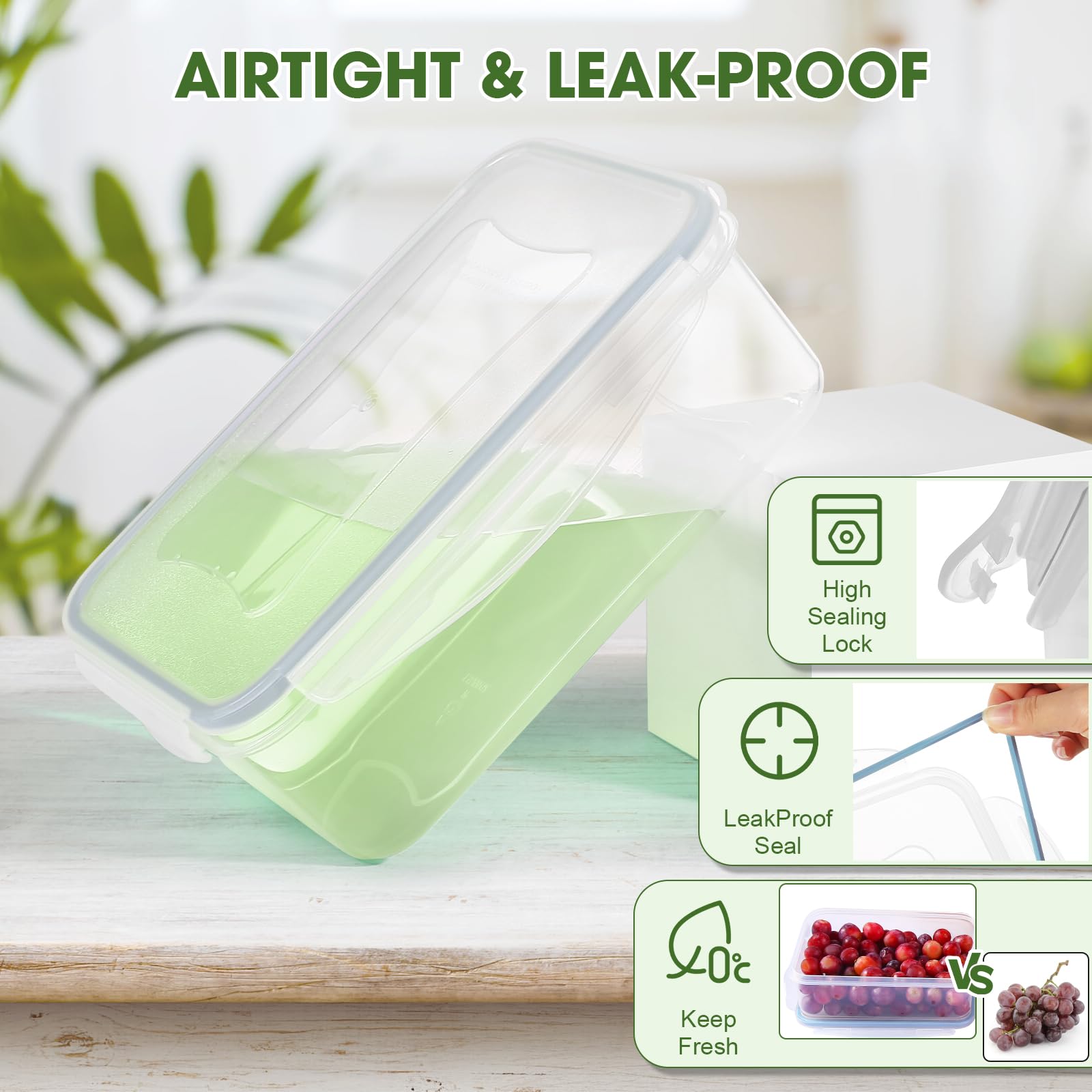 YASHE Food Storage Container Set - Airtight, Leak-Proof, Stackable, BPA Free | 4 Pcs Rectangular Set 2