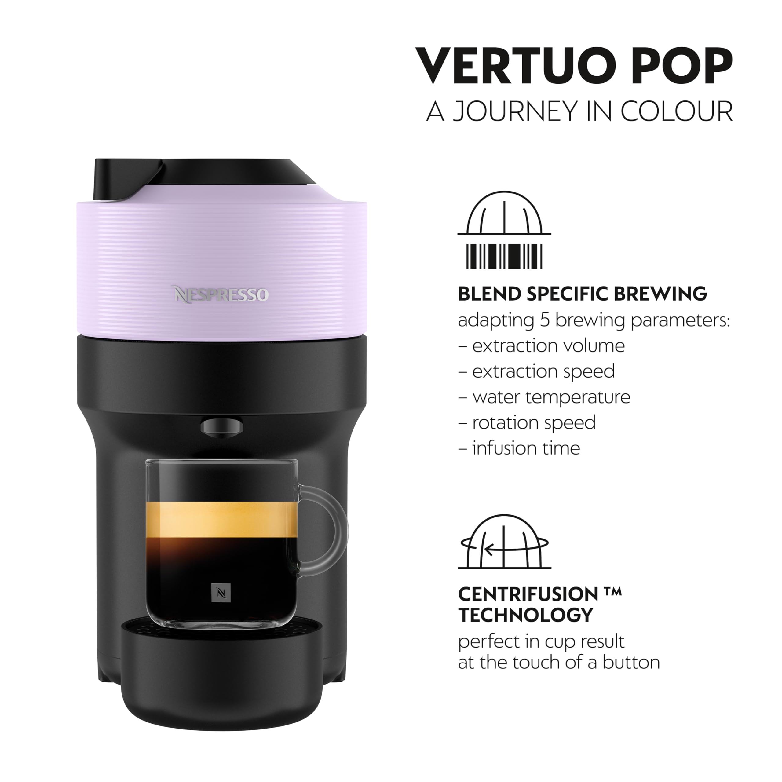 KRUPS Nespresso Vertuo Pop Single Serve Coffee Machine - Lilac | 4 Cup Sizes | Starter Set Incl. 5