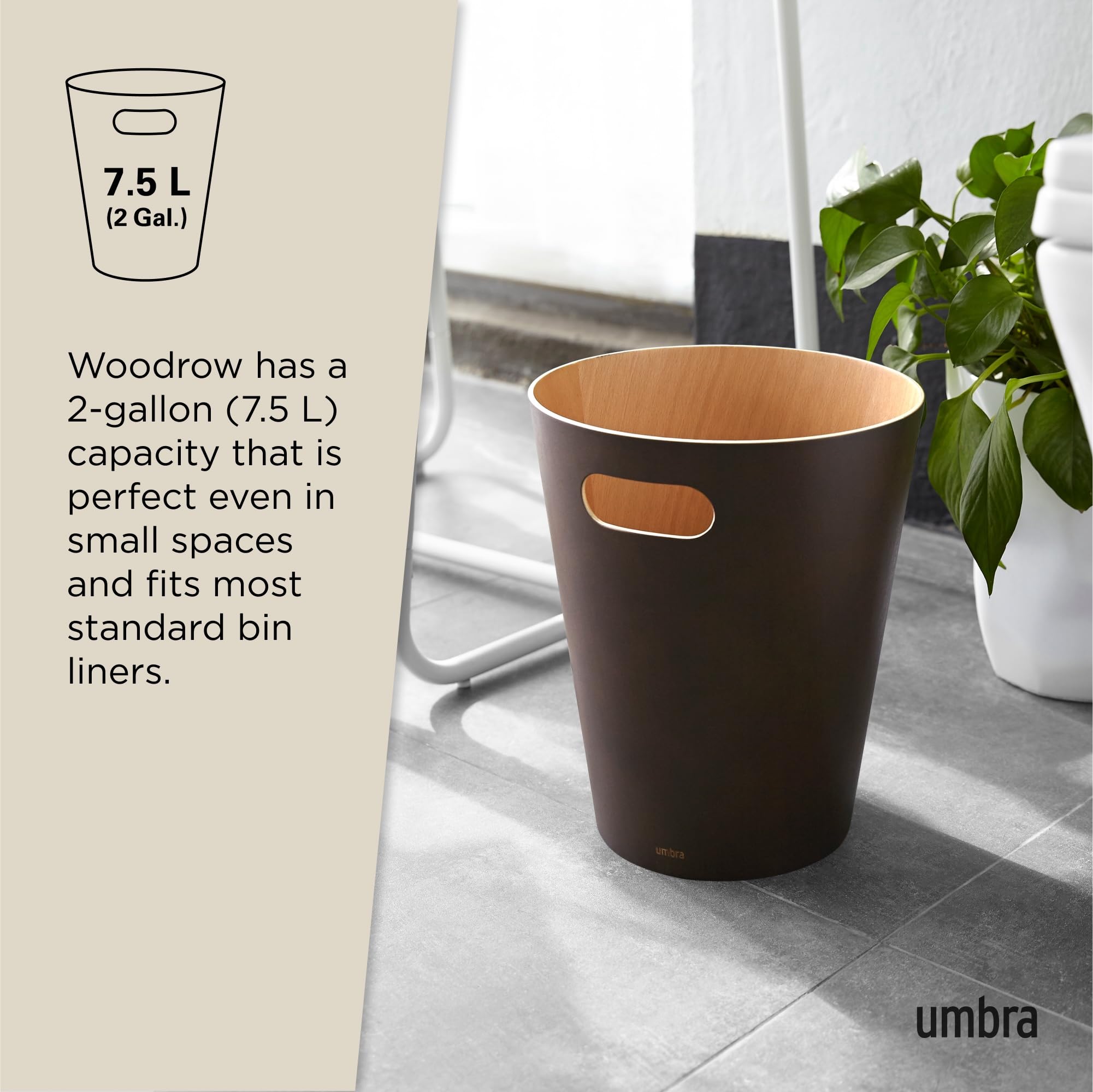 Umbra Woodrow 2 Gallon Wooden Trash Can | Espresso Finish | Modern Design 6