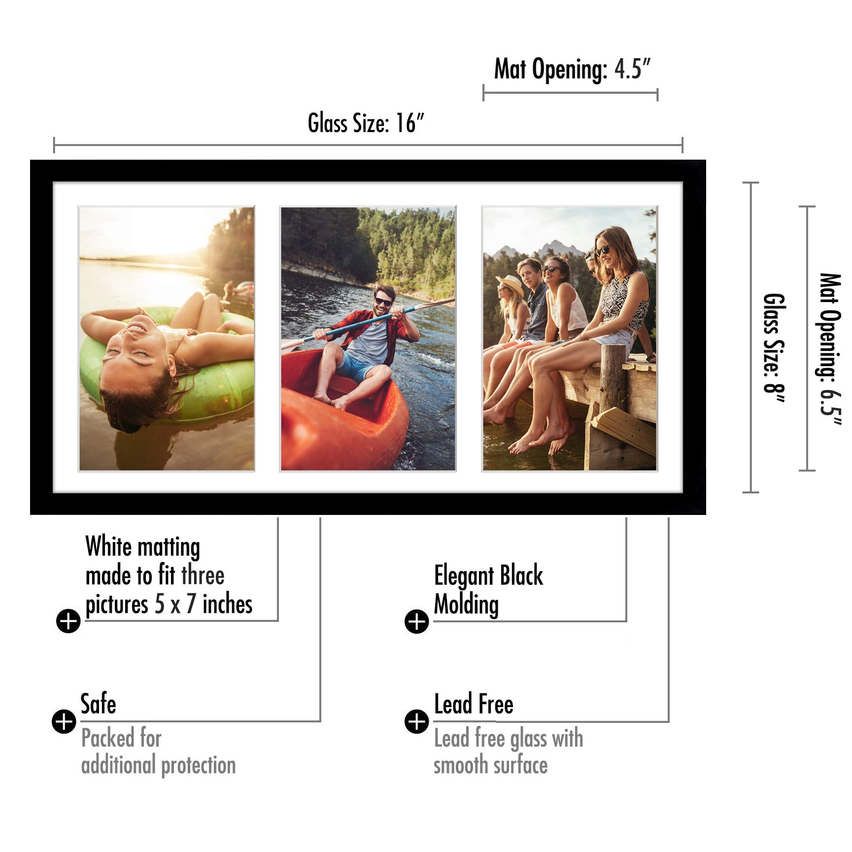 Americanflat Black 8x16 Picture Frame Collage | Shatter-Resistant Glass | Tabletop & Wall Mount