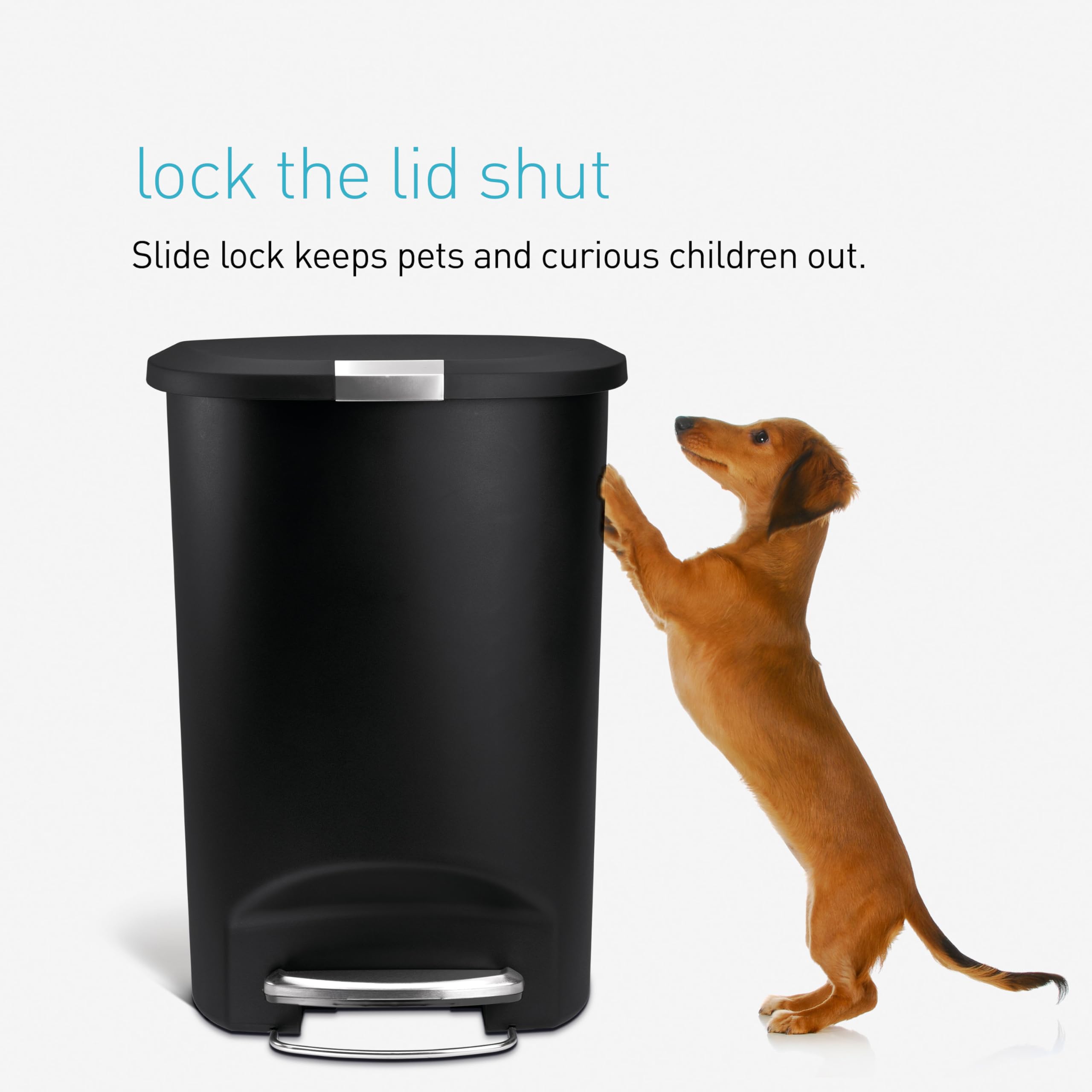 simplehuman CW1355 50L Semi-Round Kitchen Pedal Bin with Lid Lock, Black 5