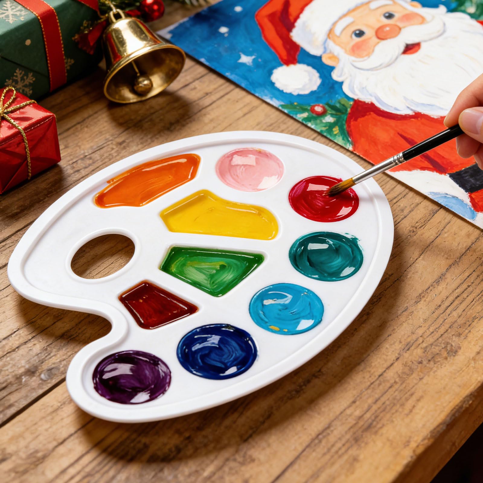 MOXYOY 2-Pack Plastic Paint Palette Tray with 10 Wells and Thumb Hole for Acrylic Oil Watercolor 4