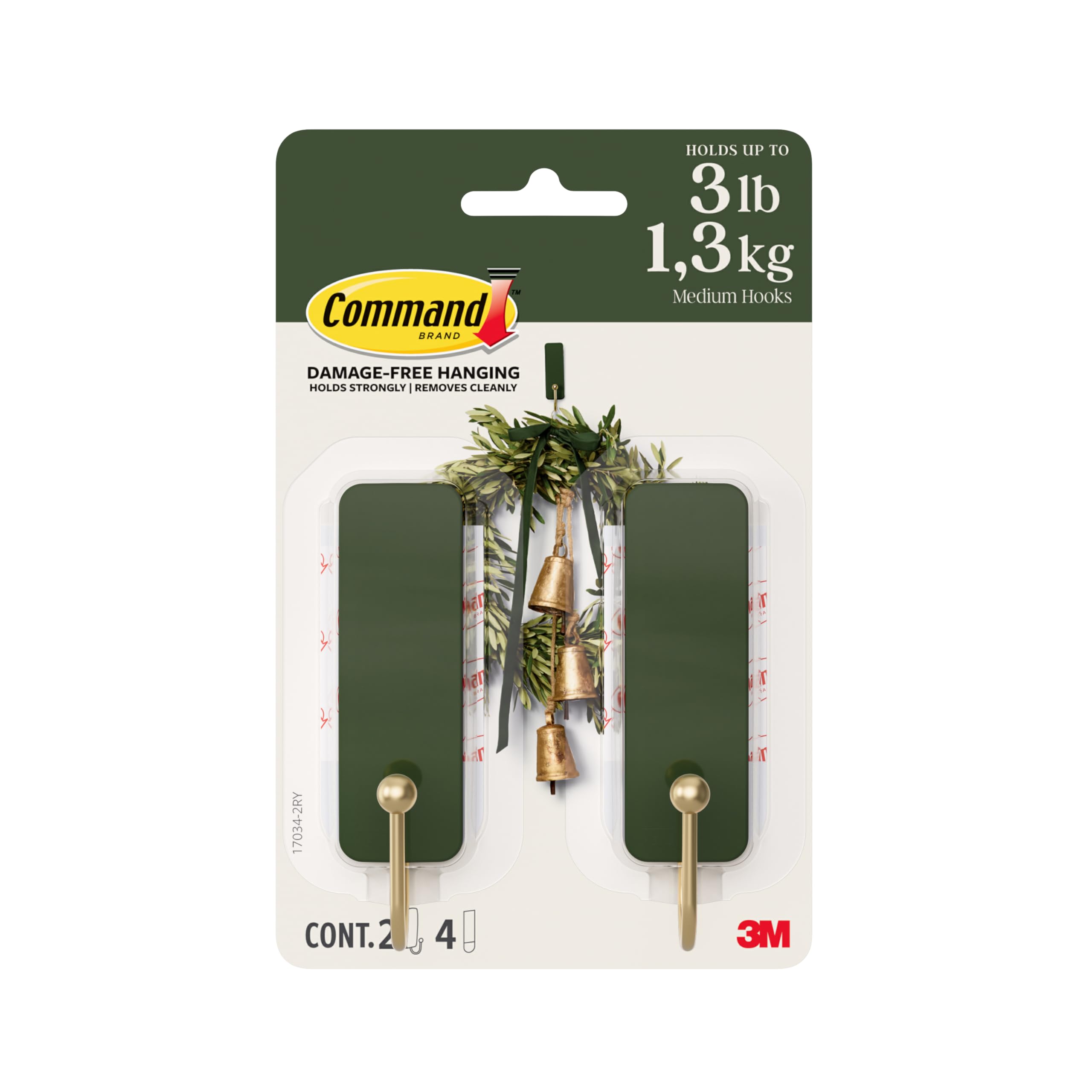 Command Medium Wall Hooks - Rosemary Green Limited Edition | Holds 1.3kg | Damage-Free Hanging 1