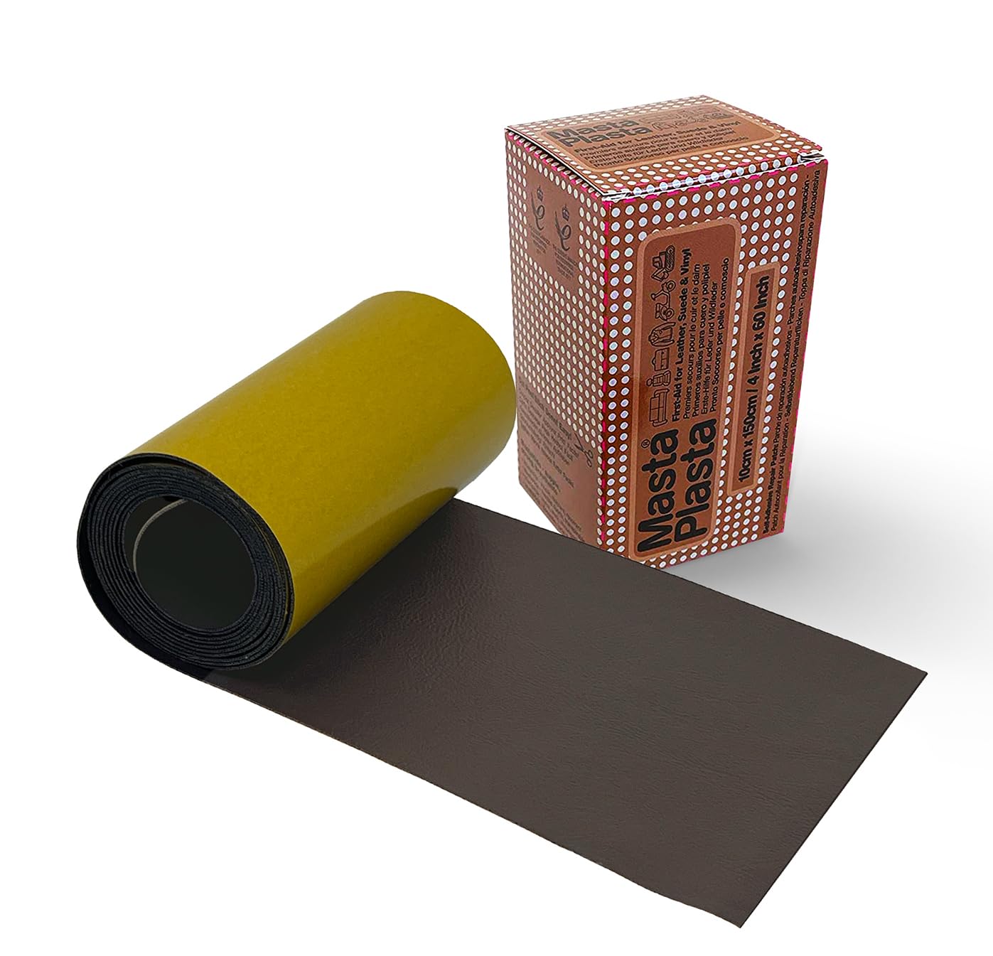 MastaPlasta Original Self-Adhesive Leather Repair Patch - Dark Brown Leather | 150cm x 10cm Strip 1