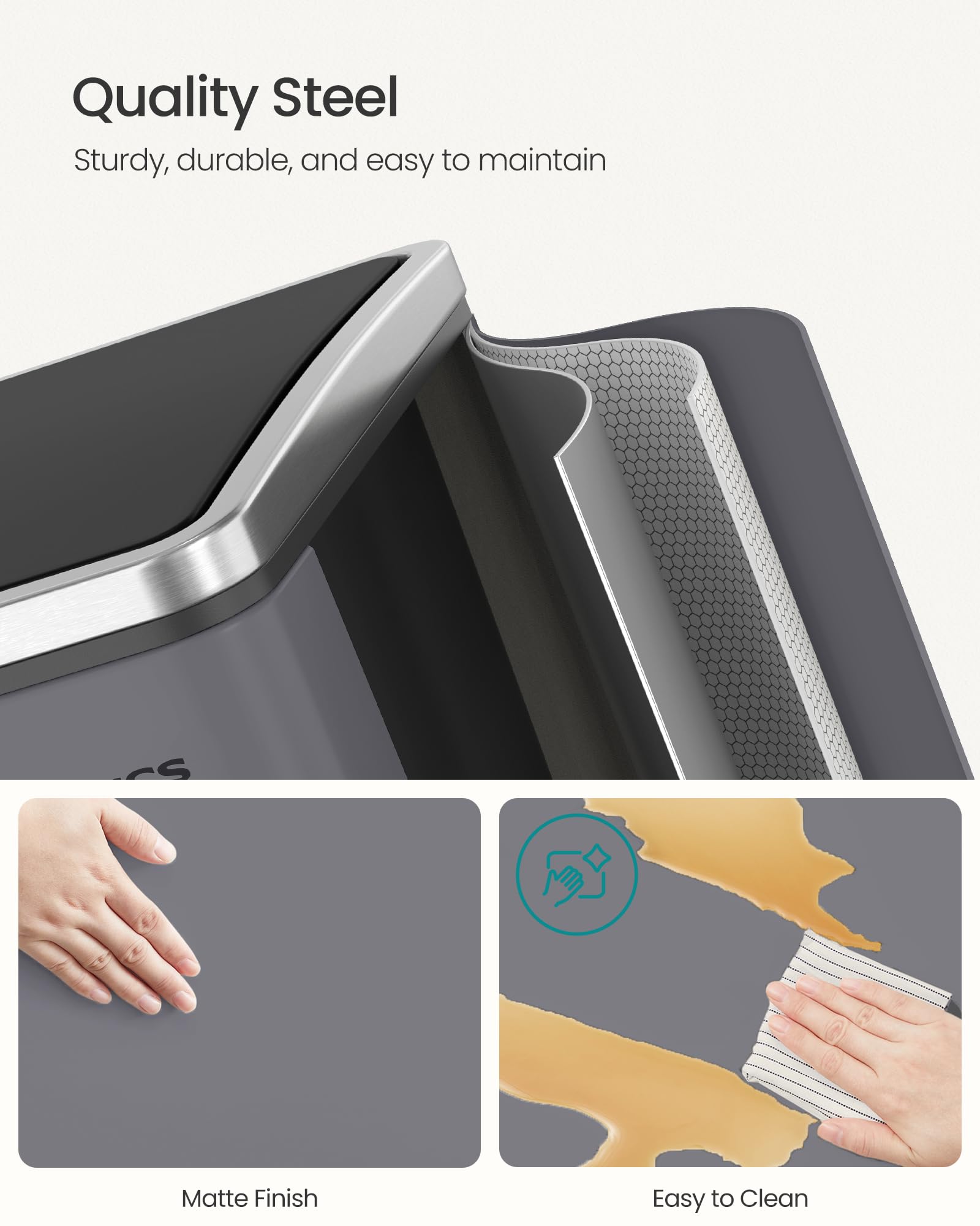 SONGMICS Dual Rubbish Bin - 2 Compartment Recycling Bin with Pedals, Soft Closure | 2 x 15 L | Slate Grey 4