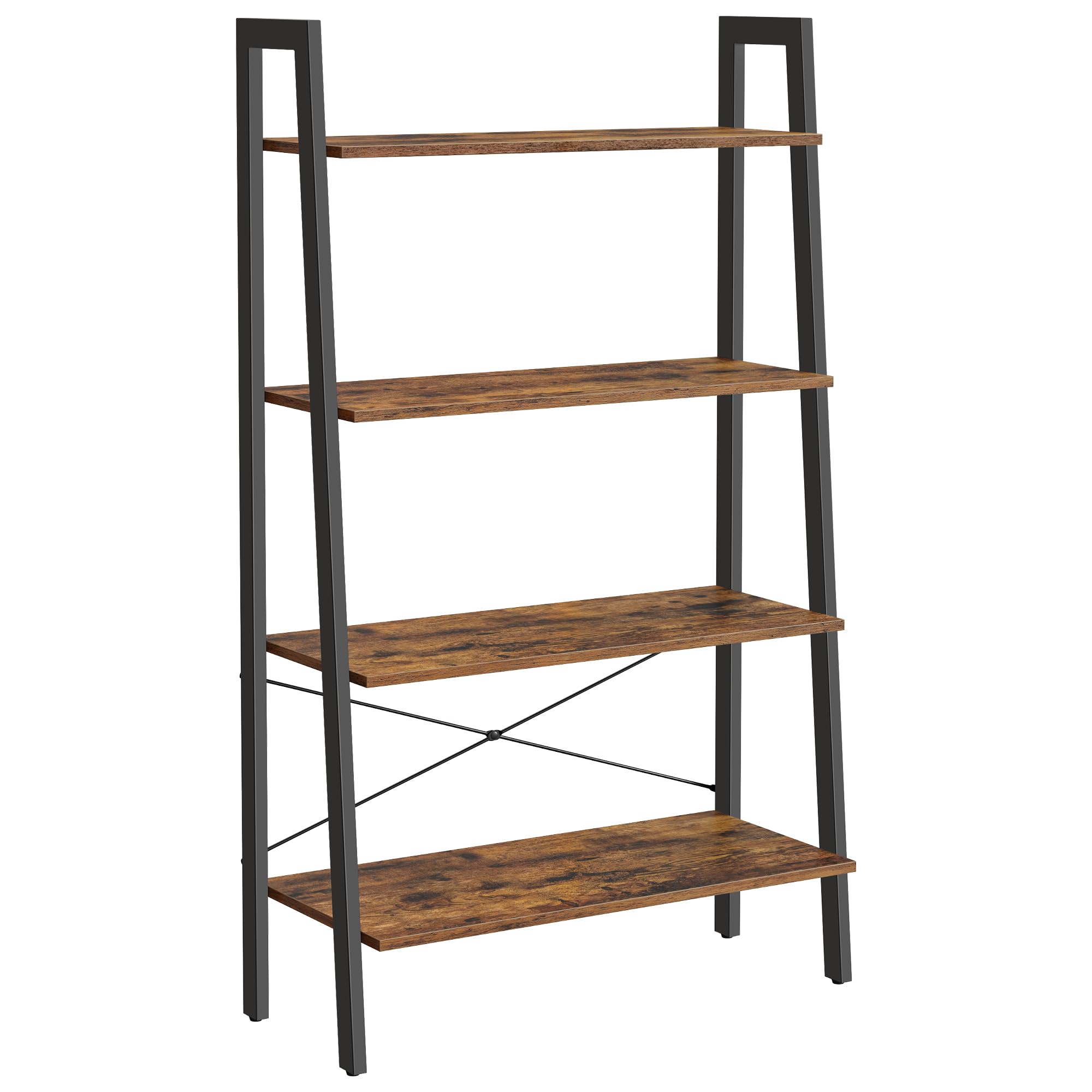 VASAGLE 4-Tier Ladder Shelf Bookcase - Industrial Style, Steel Frame, Rustic Brown & Black | 80 cm Wide 1