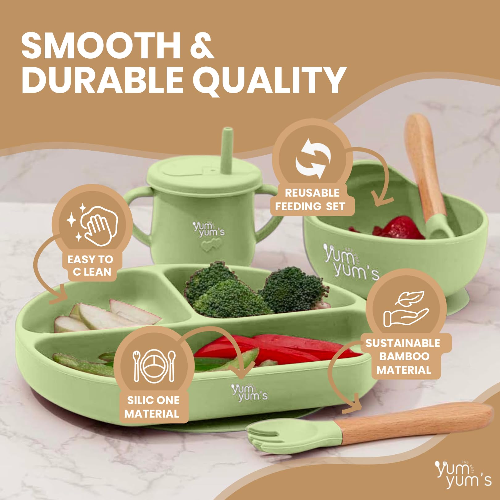 Yum Yum's Baby Weaning Set - 10 Pieces, Silicone, Mint Green | Promotes Self-Feeding 2