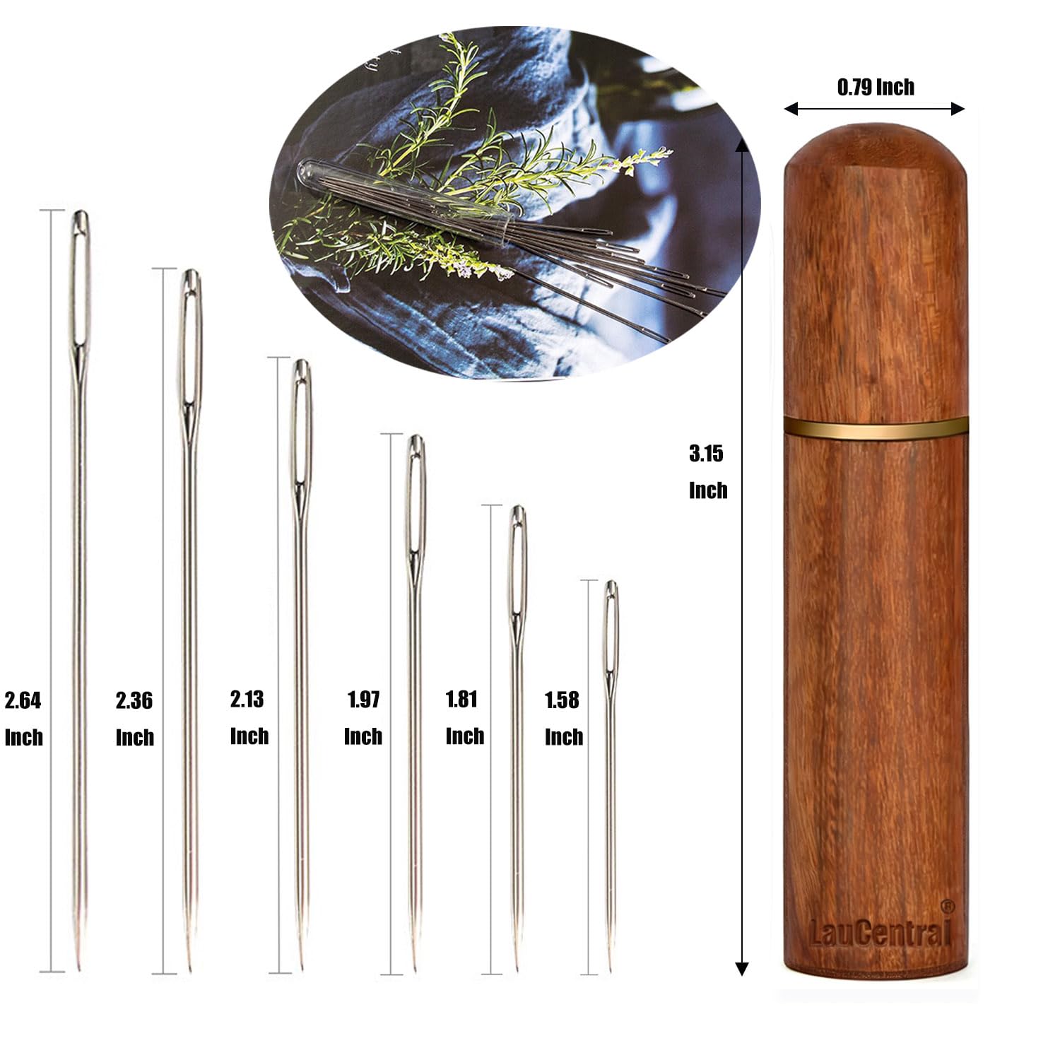 LauCentral 30 Pcs Large Eye Hand Sewing Needles Set | Stainless Steel | 5 Sizes | Includes Wooden Case 2