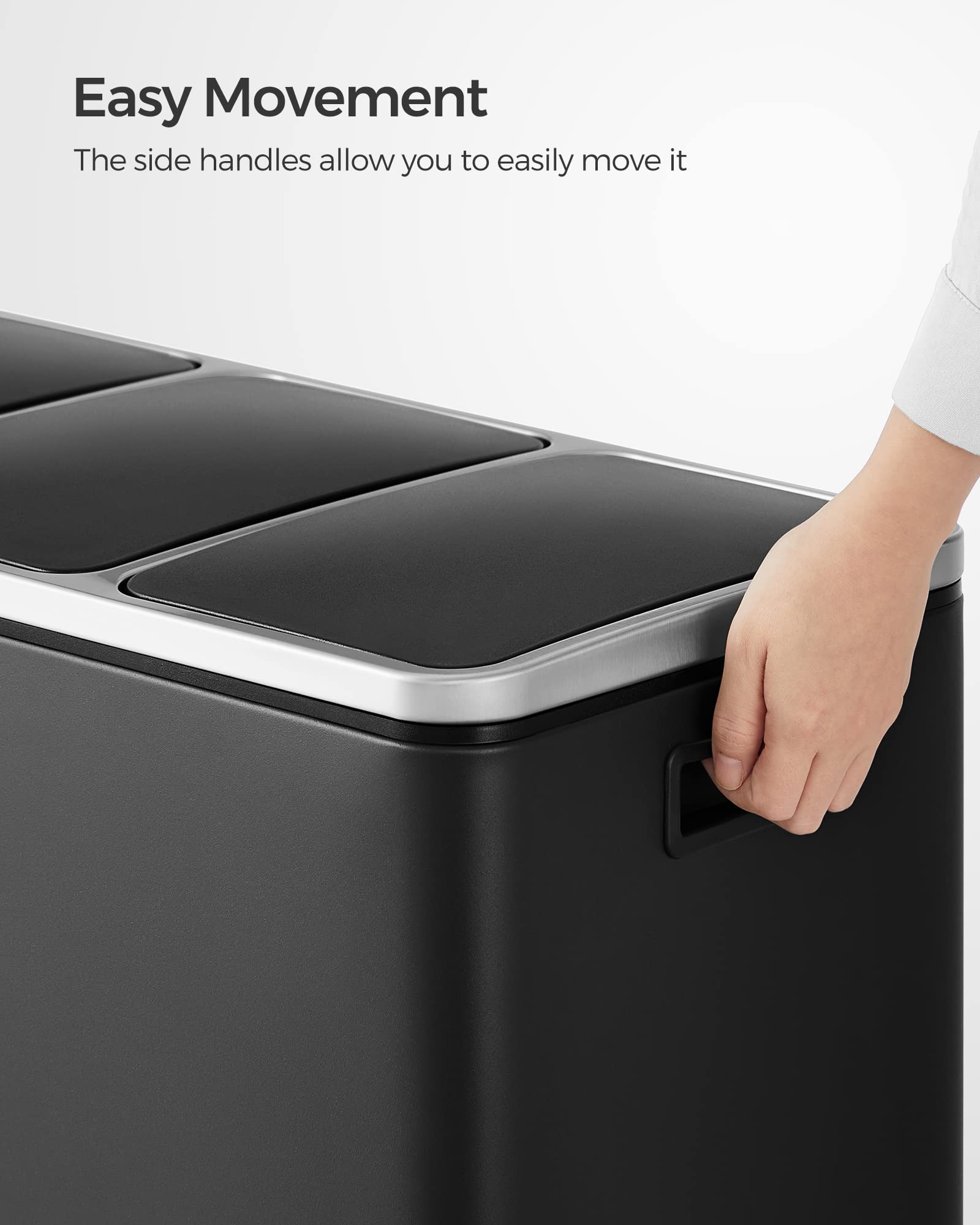 SONGMICS Kitchen Bin - 3 Compartment Recycling System, 54L Total (3 x 18L) | Soft-Close Lids | Steel 6