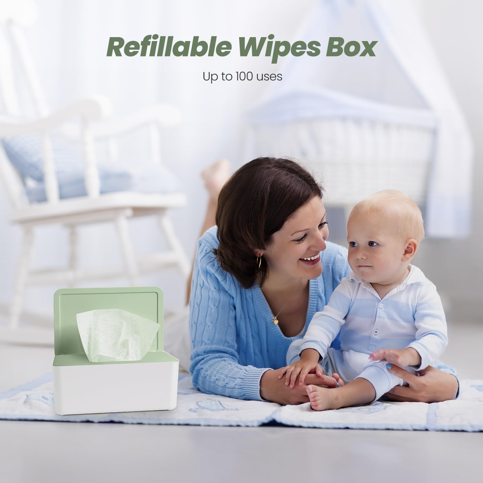 Vonsera Wet Wipes Dispenser Box - 100 Wipe Capacity | PP Plastic | White/Green Cap 4