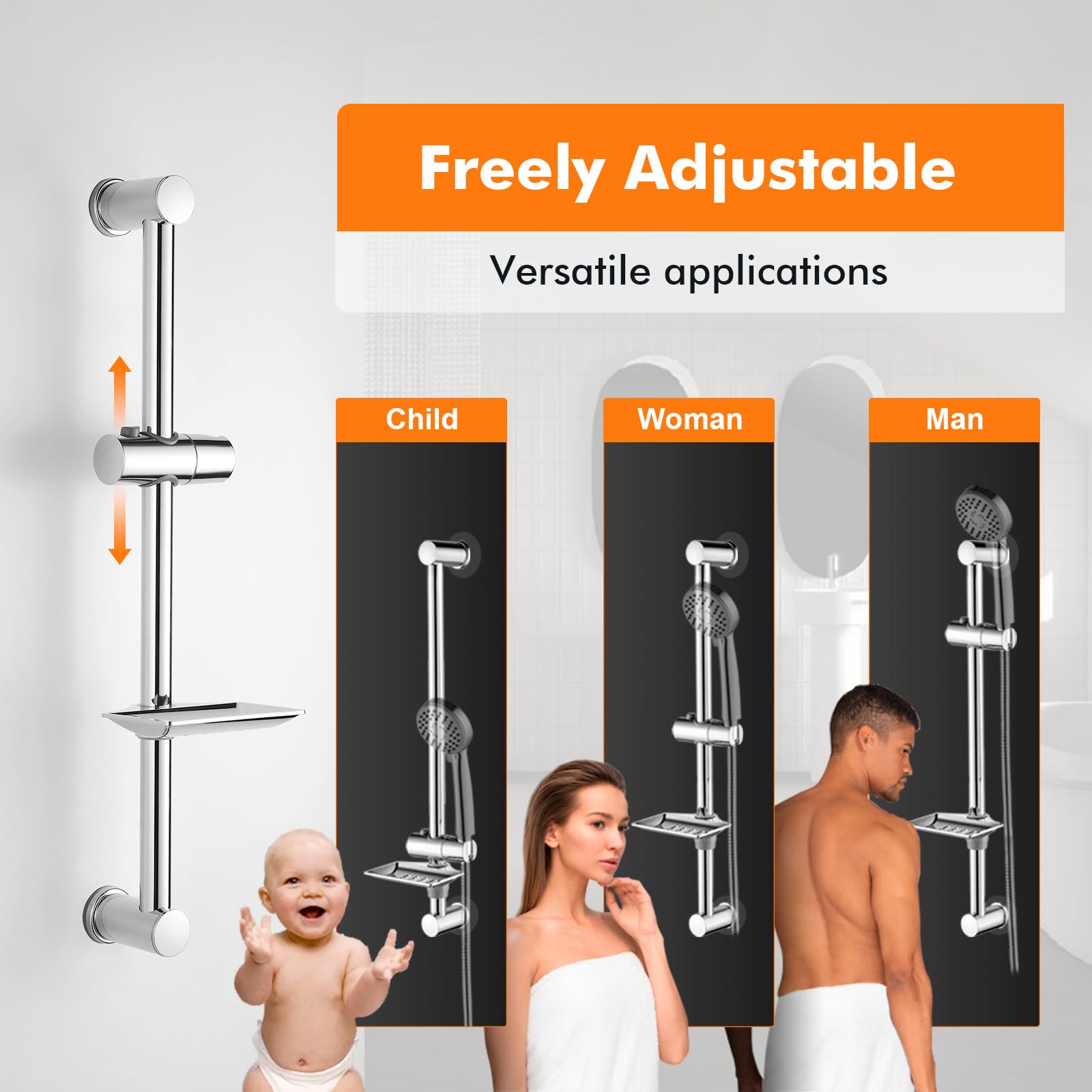 Ibergrif M20802 Shower Riser Rail - Wall Mounted Slide Bar with Adjustable Holder & Soap Dish | Chrome Finish 3