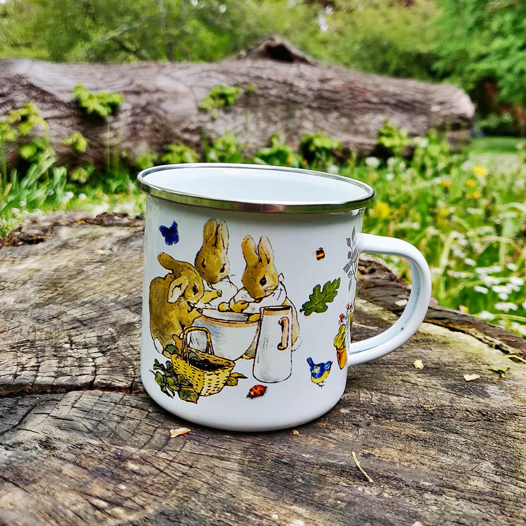 Robert Frederick Peter Rabbit Flopsy Bunnies Enamel Coffee Mug - White, Dishwasher Safe 7