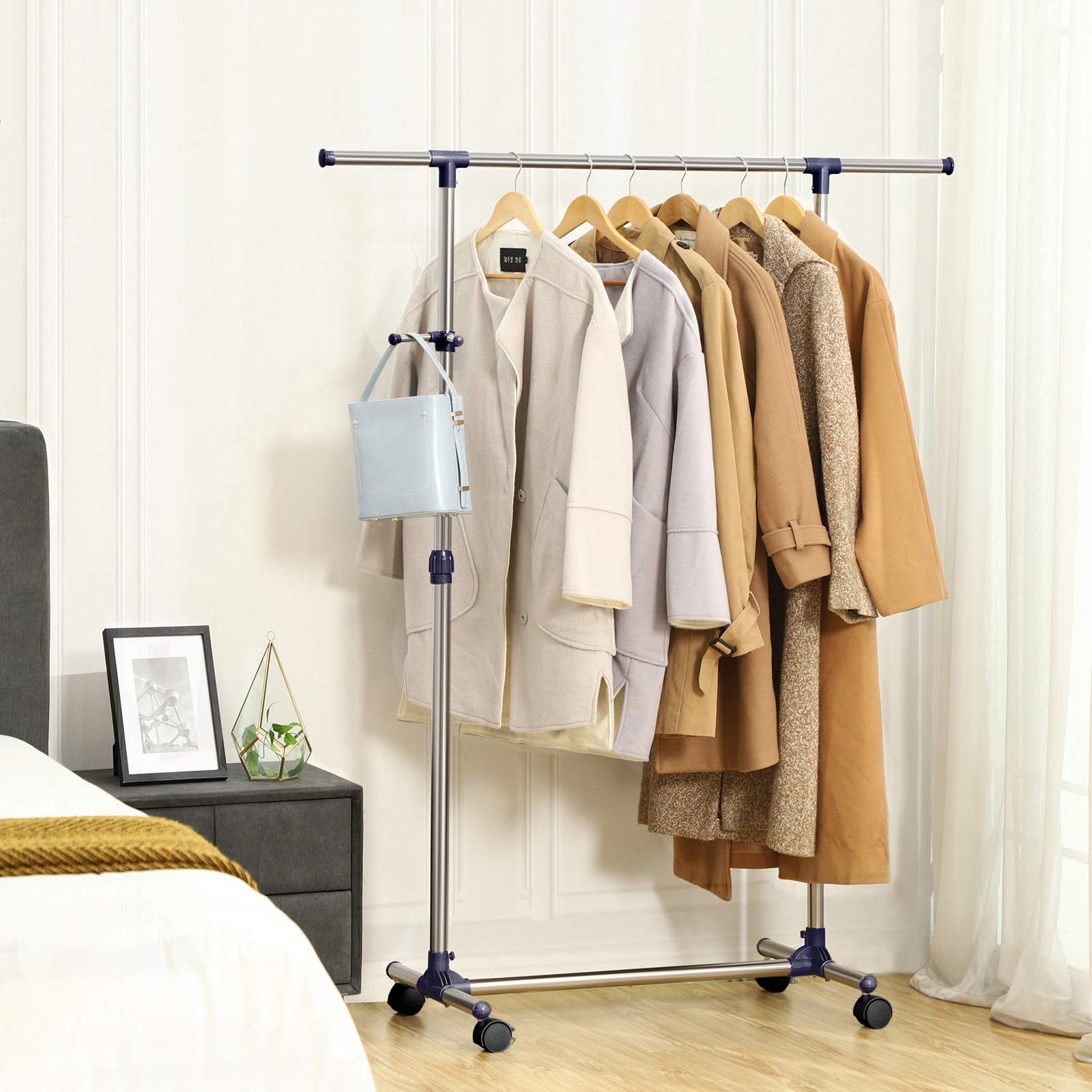 SONGMICS Clothes Rack - Adjustable Height 97-165cm | Expandable Width 87-150cm | Blue Steel 8