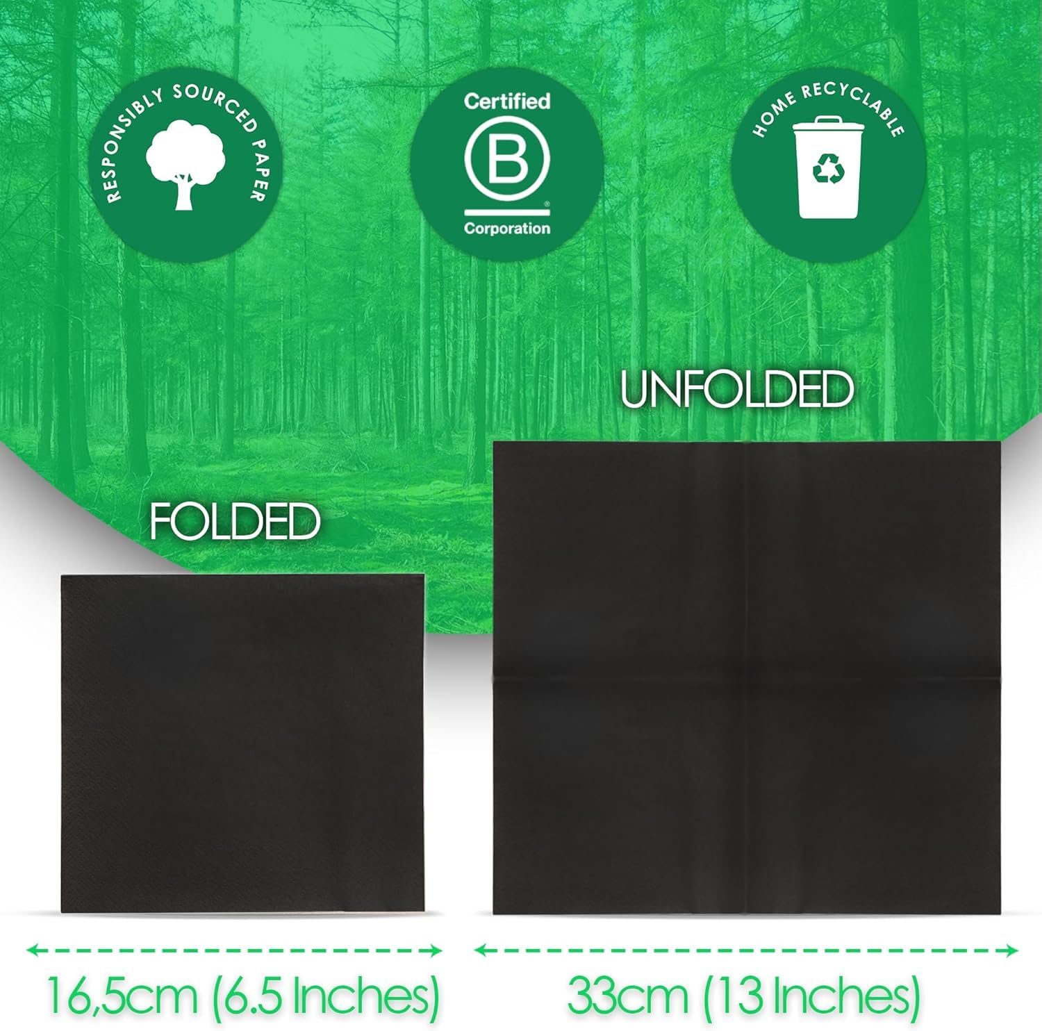 Talking Tables Soft Black Paper Napkins - 100 Pack | 33cm Open Size | Home Recyclable 6