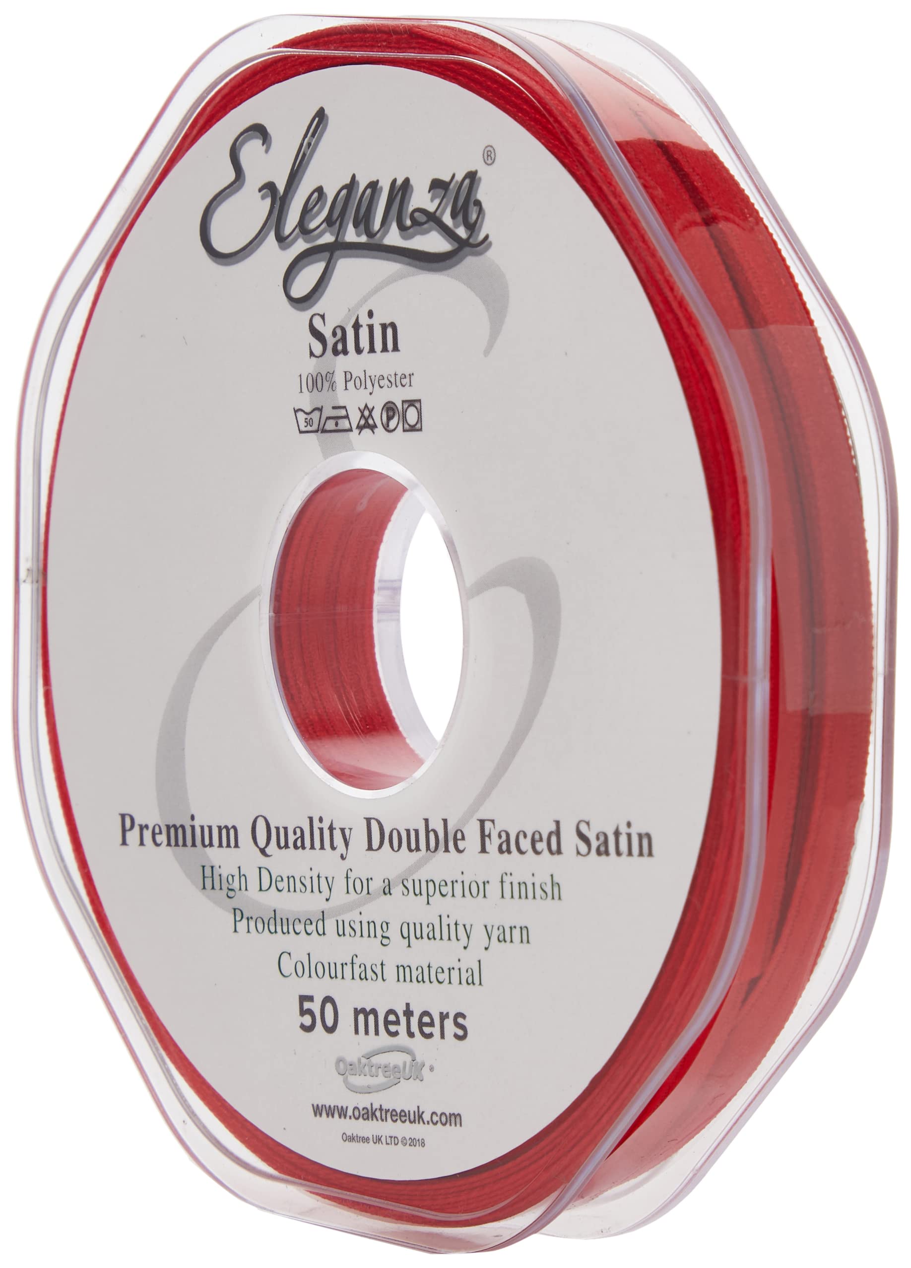 OakTree ELEGANZA Double Faced Satin Ribbon - 3mm x 50m Red No.16 | Gift Wrapping 3