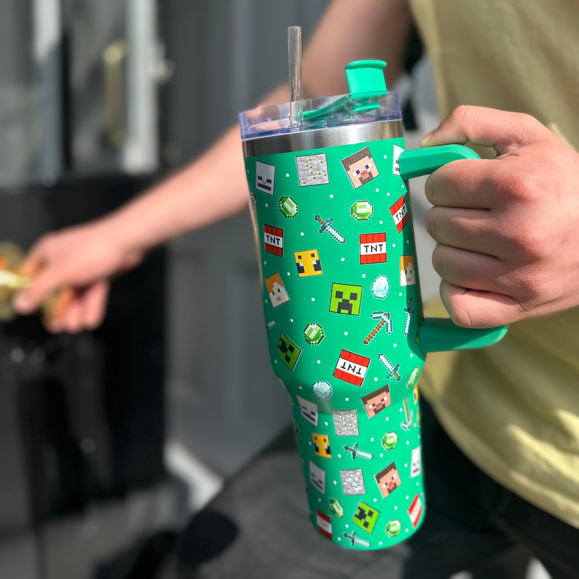 HOX Minecraft 1.2L Insulated Tumbler Mug - Cold 17Hrs Hot 5Hrs | Leak Proof Travel Mug with Straw & Lid