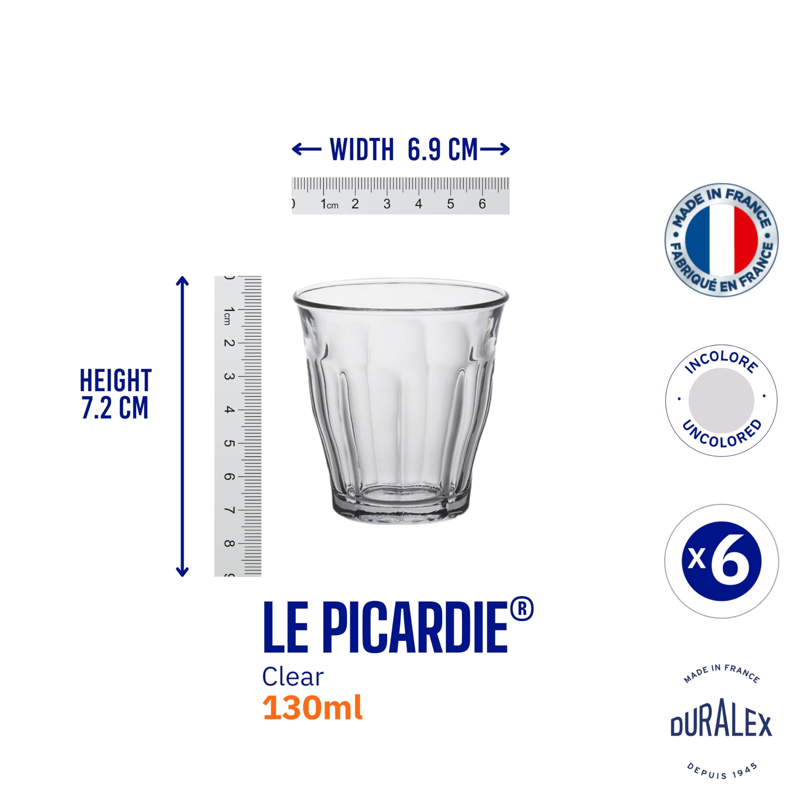 Duralex 1024AB06A0111 Tumbler Glass - 130ml Capacity, Transparent/Green, Set of 6 5