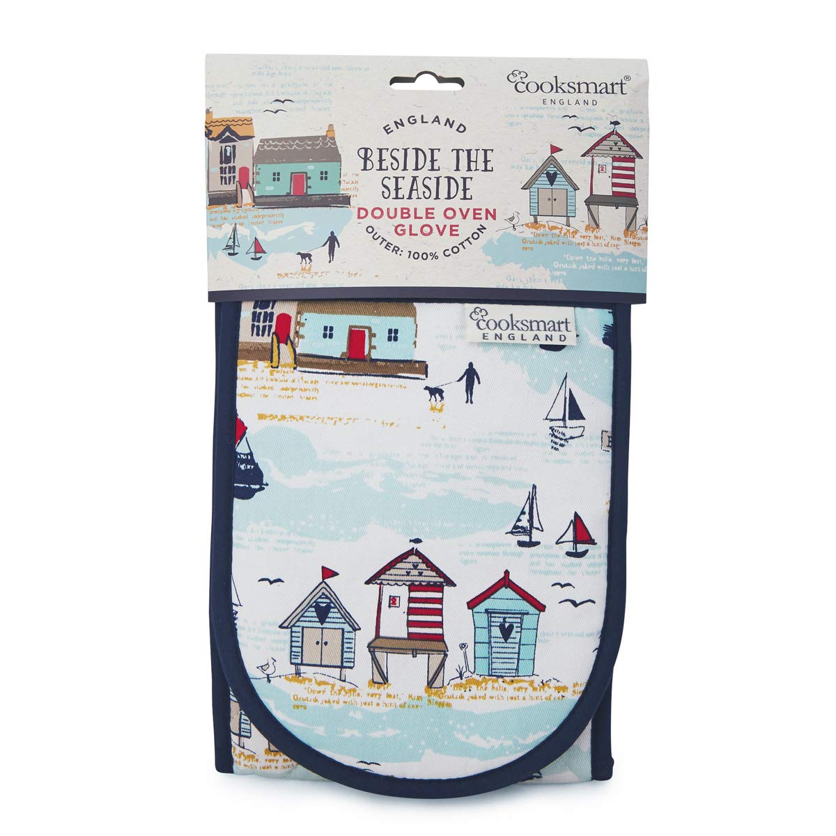 Cooksmart Double Oven Gloves - Heat Resistant Protection | 100% Cotton | Beside the Seaside