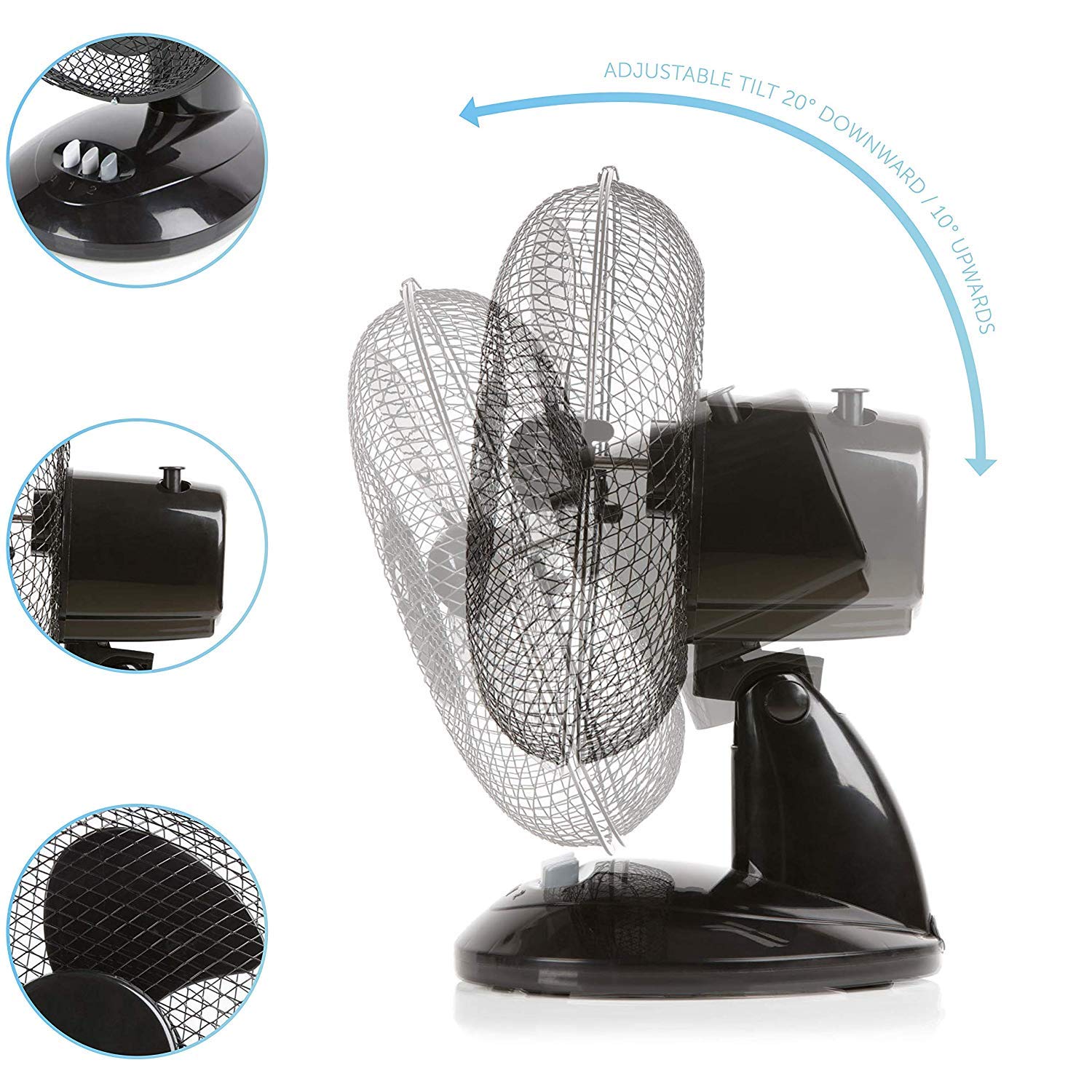 Signature S40008B 9” Desk Fan - 2 Speed Oscillation | Adjustable Tilt | Black Plastic 2