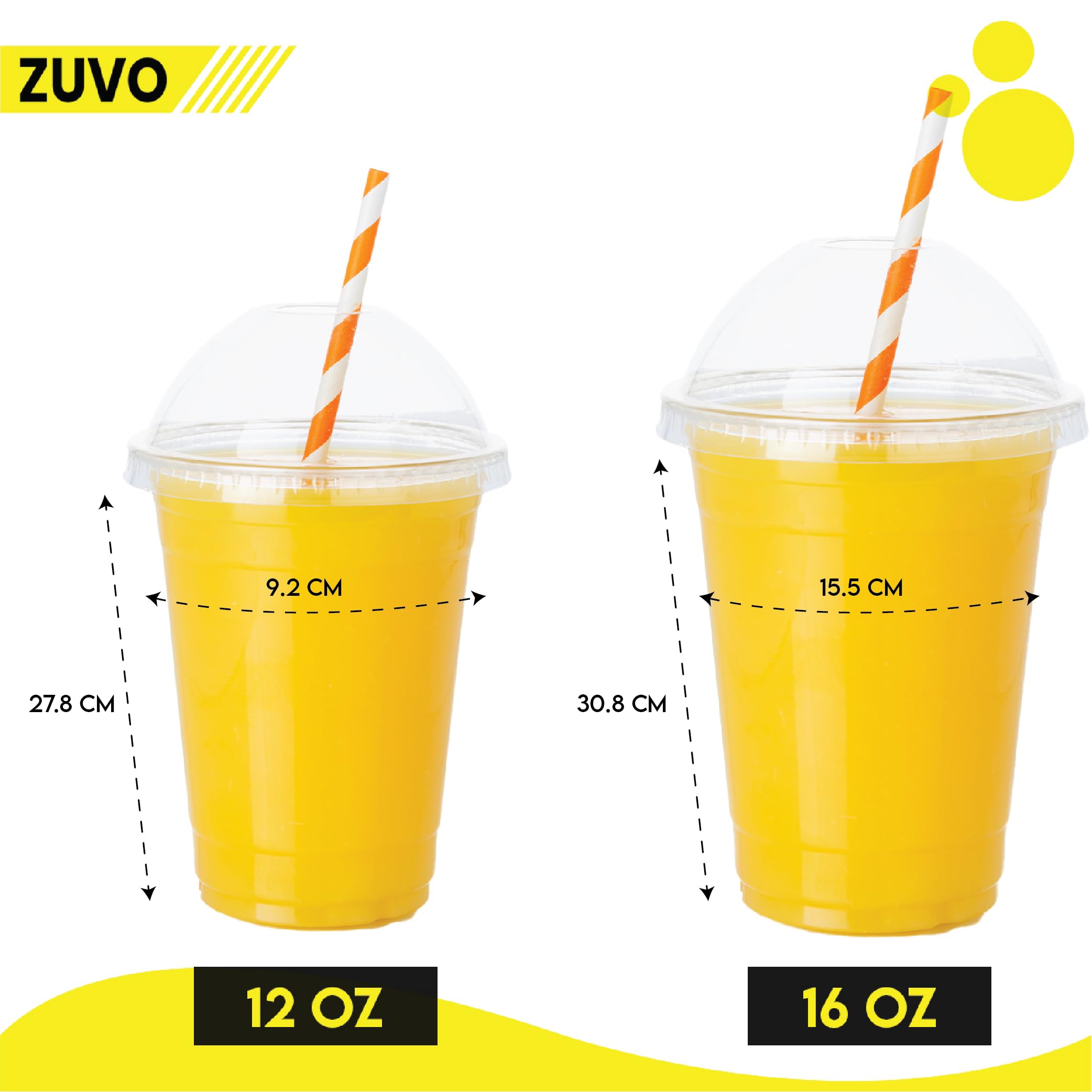 Zuvo Plastic Smoothie Cups with Dome Lids - 16 OZ, 50 Pack | Clear, Reusable, Leak Proof 3