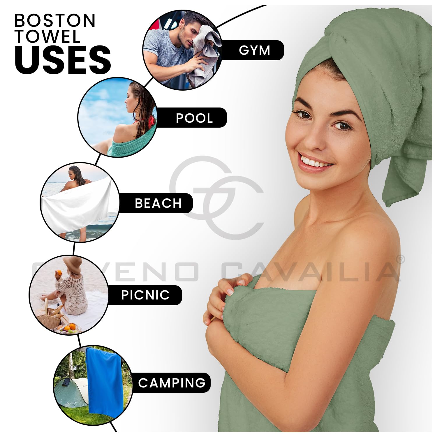 GC GAVENO CAVAILIA 8 Piece Egyptian Cotton Towel Set - 450 GSM | Sage Green | Quick Dry 3