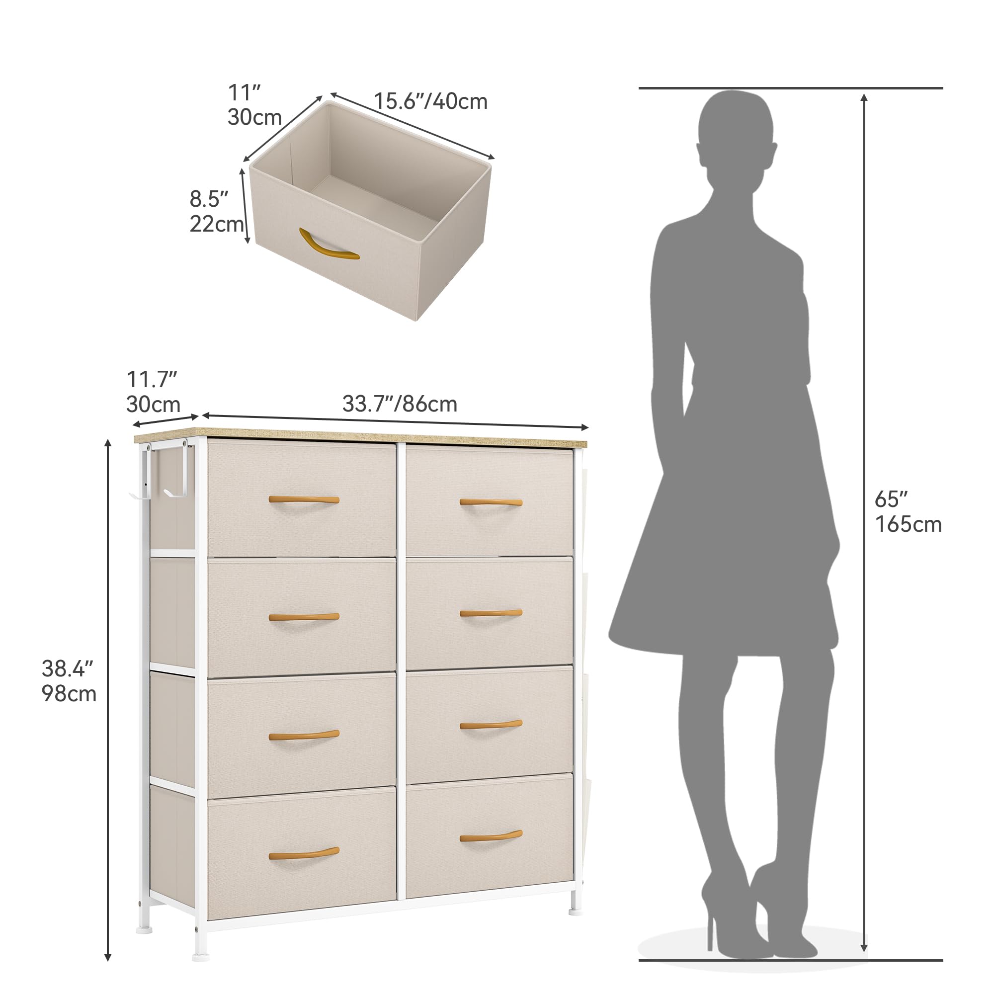 YITAHOME Fabric Chest of Drawers - 8 Drawers | Beige | 85.6W x 97.5H cm 3