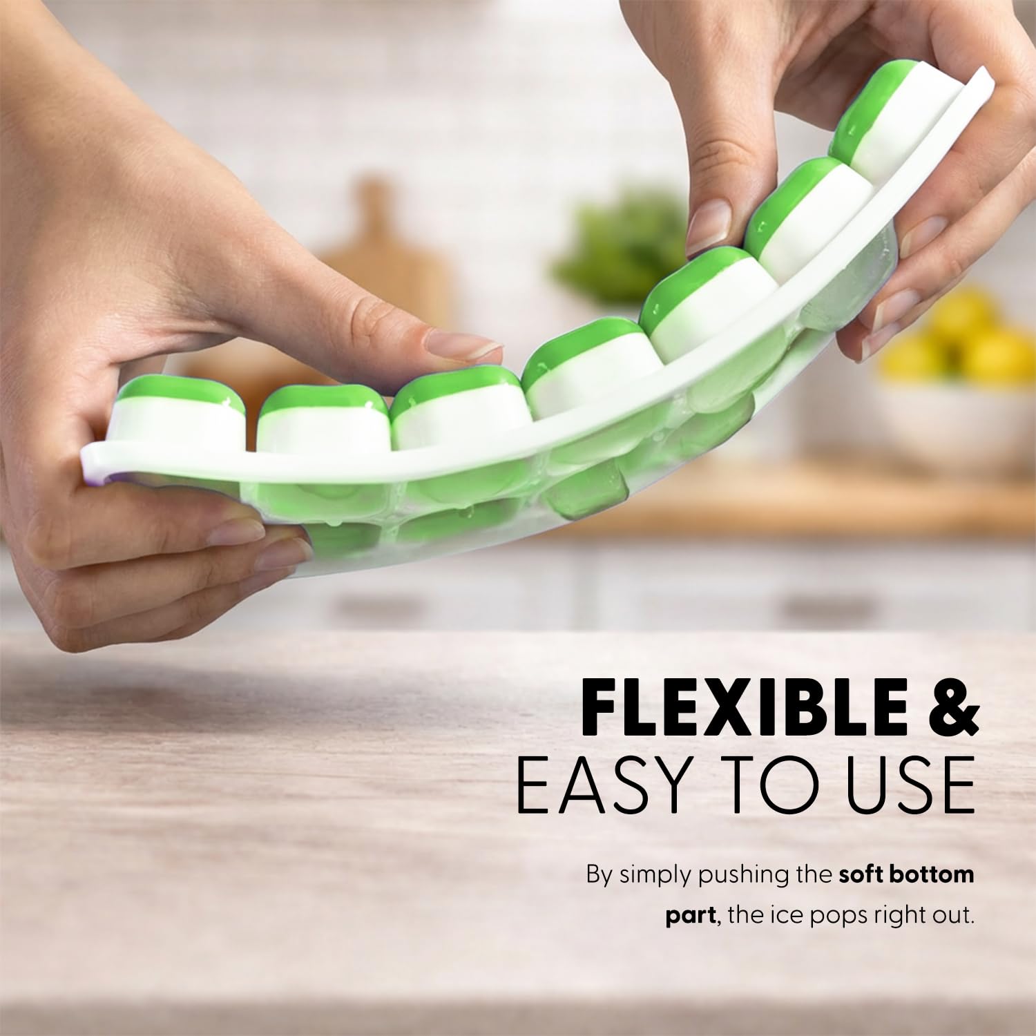 KEPLIN 2 Pack Silicone Ice Cube Trays with Lids - Easy Release, Stackable | Green 5