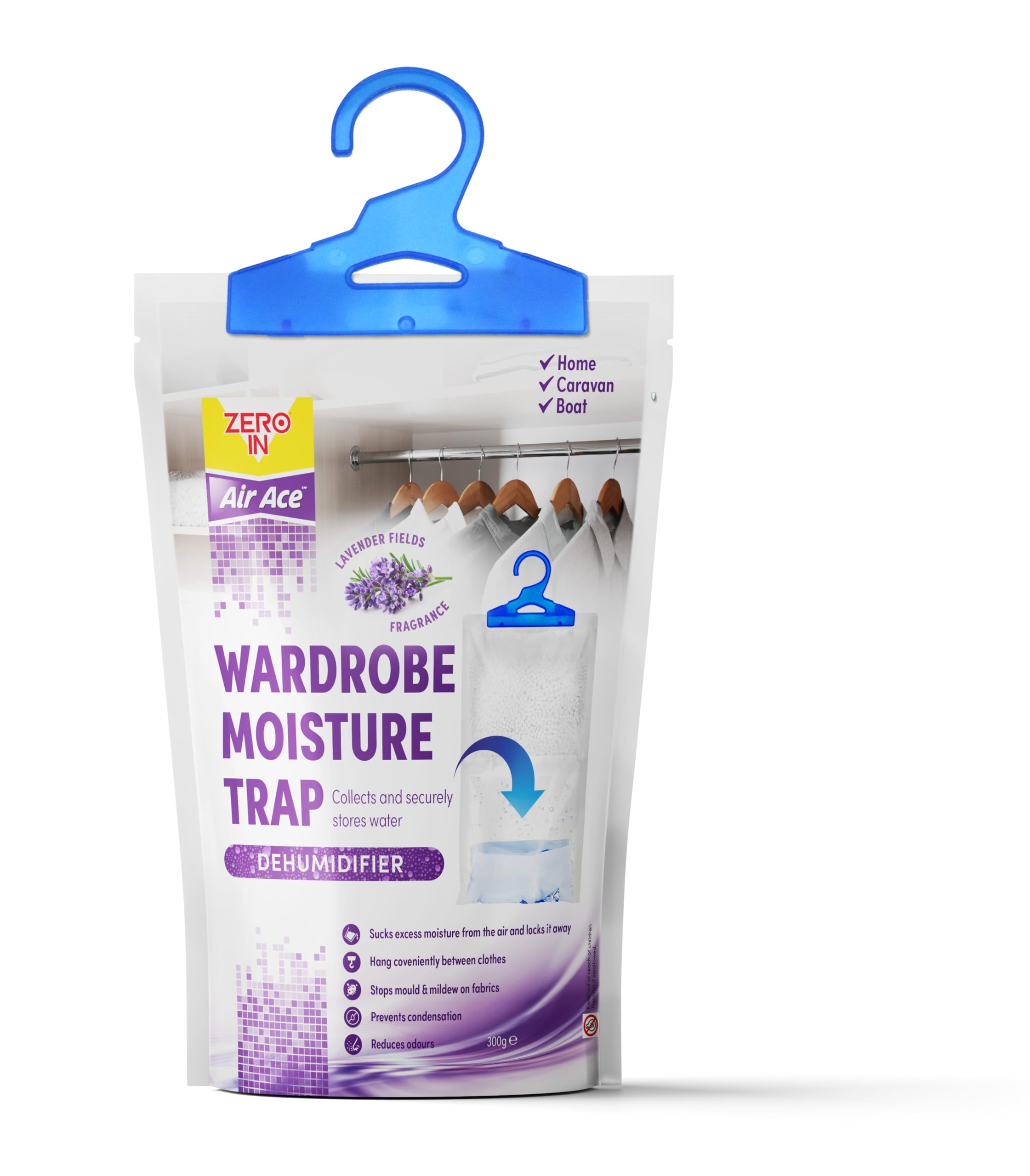 Zero In Wardrobe Dehumidifier - Lavender Scent | 300g | Absorbs up to 500ml 1