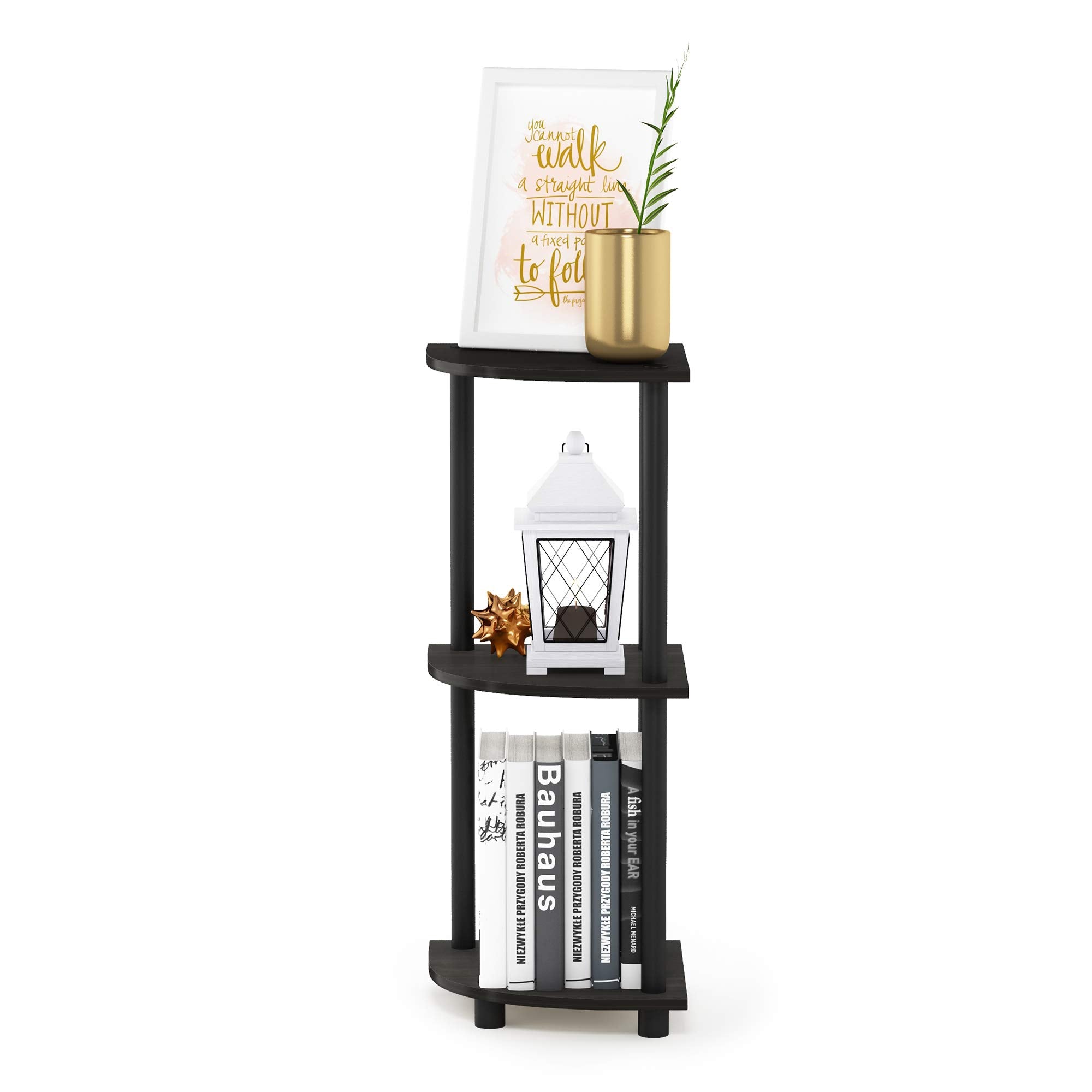 Furinno TURN-N-TUBE Corner Shelf - 3-Tier Open Display | Espresso/Black | Freestanding 5