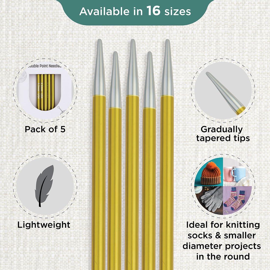 KnitPro Zing Double Ended Knitting Pins - 3.5mm x 20cm, Green Aluminium | Laser-Marked Sizes 3