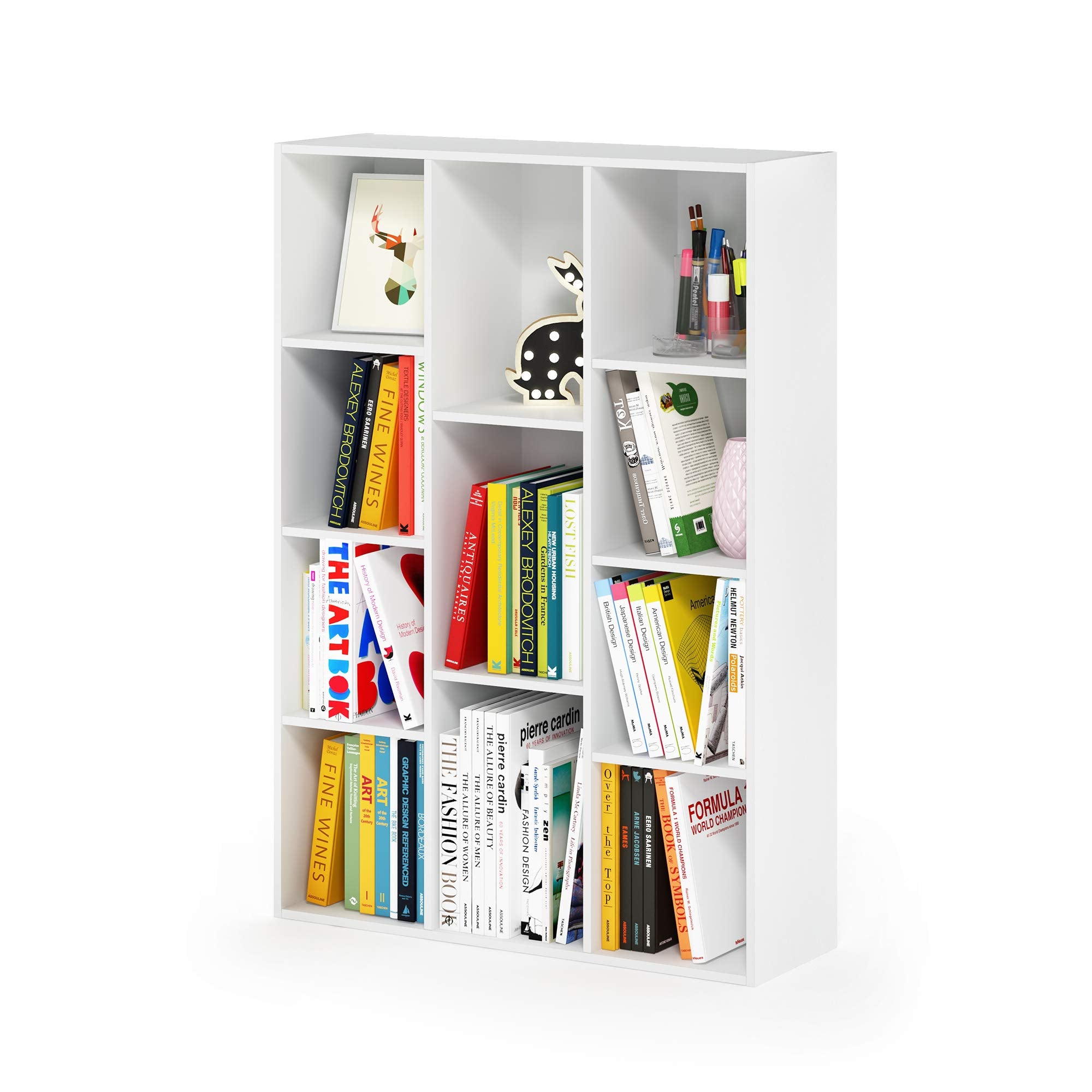 Furinno LUDER 11-Cube Book Shelf - Reversible Design | White Engineered Wood | 29.1" W x 41.7" H 1