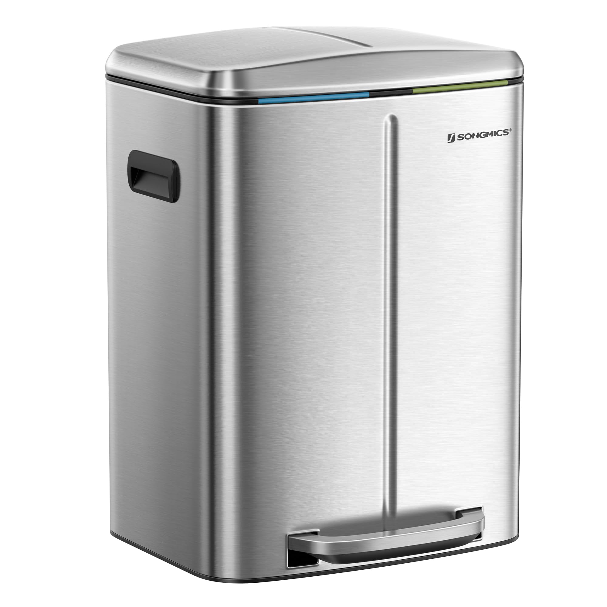 SONGMICS Double Rubbish Bin - 2 x 20L Dual Compartment Kitchen Waste Separation System | Metal Exterior 1