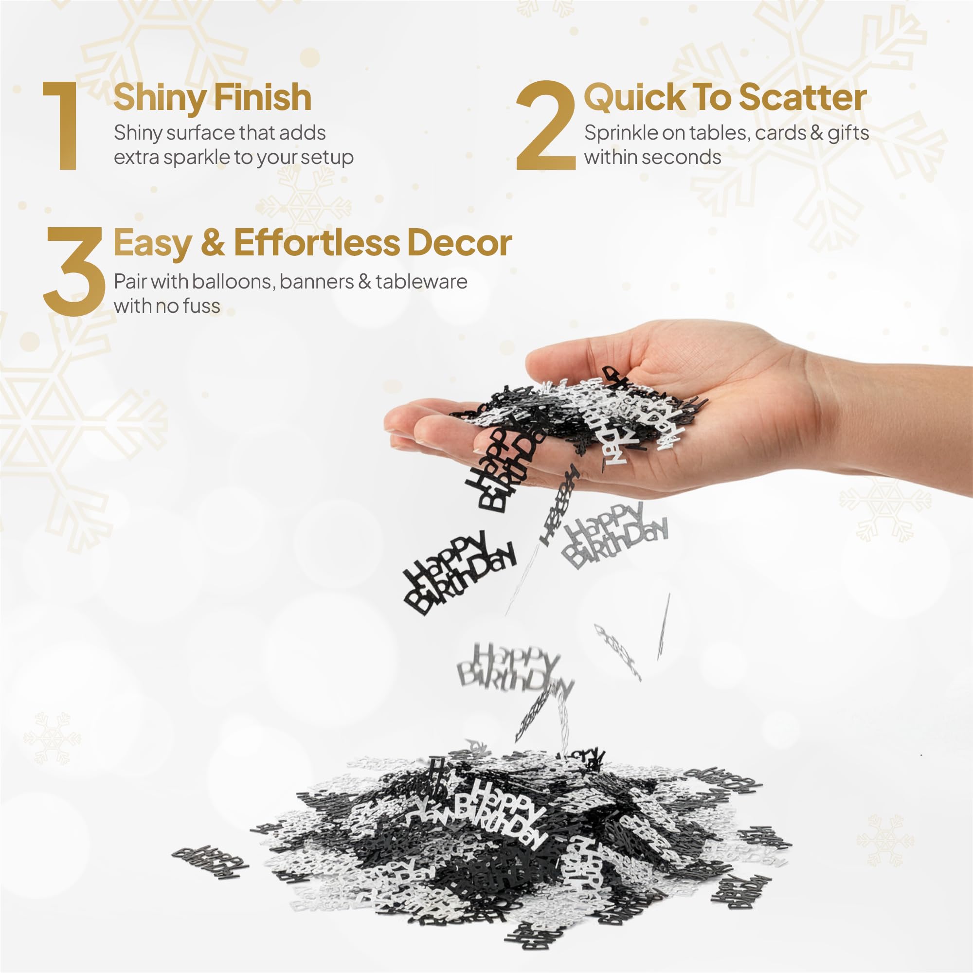 SHATCHI Happy Birthday Confetti - Black & Silver Foil Scatter | 14 Gram Pack 5