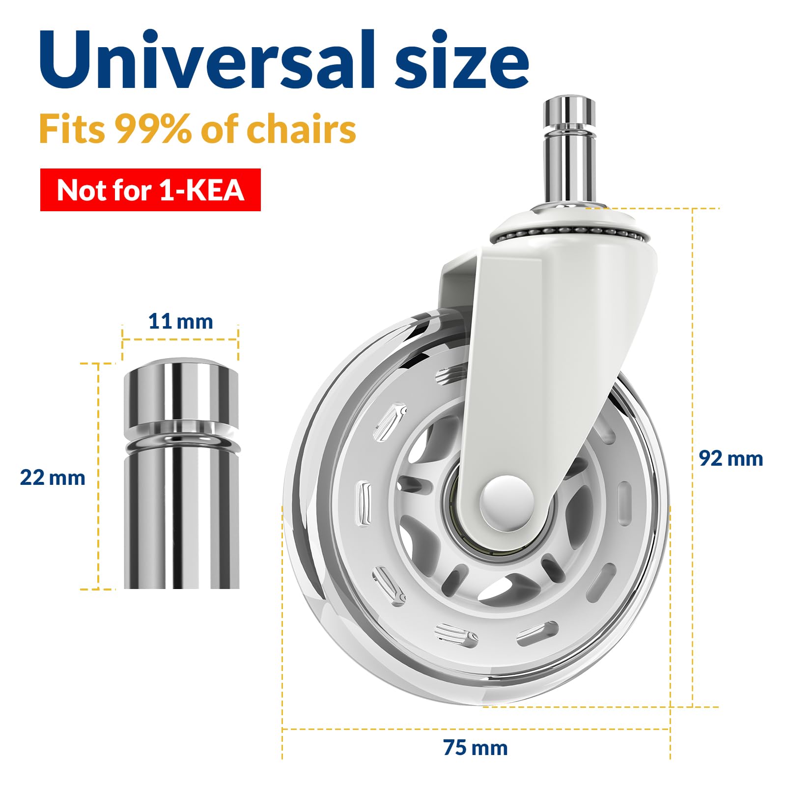 COSYLAND Office Chair Castors - Set of 5 Replacement Rubber Wheels | Heavy-Duty Support | 11mm Stem 2