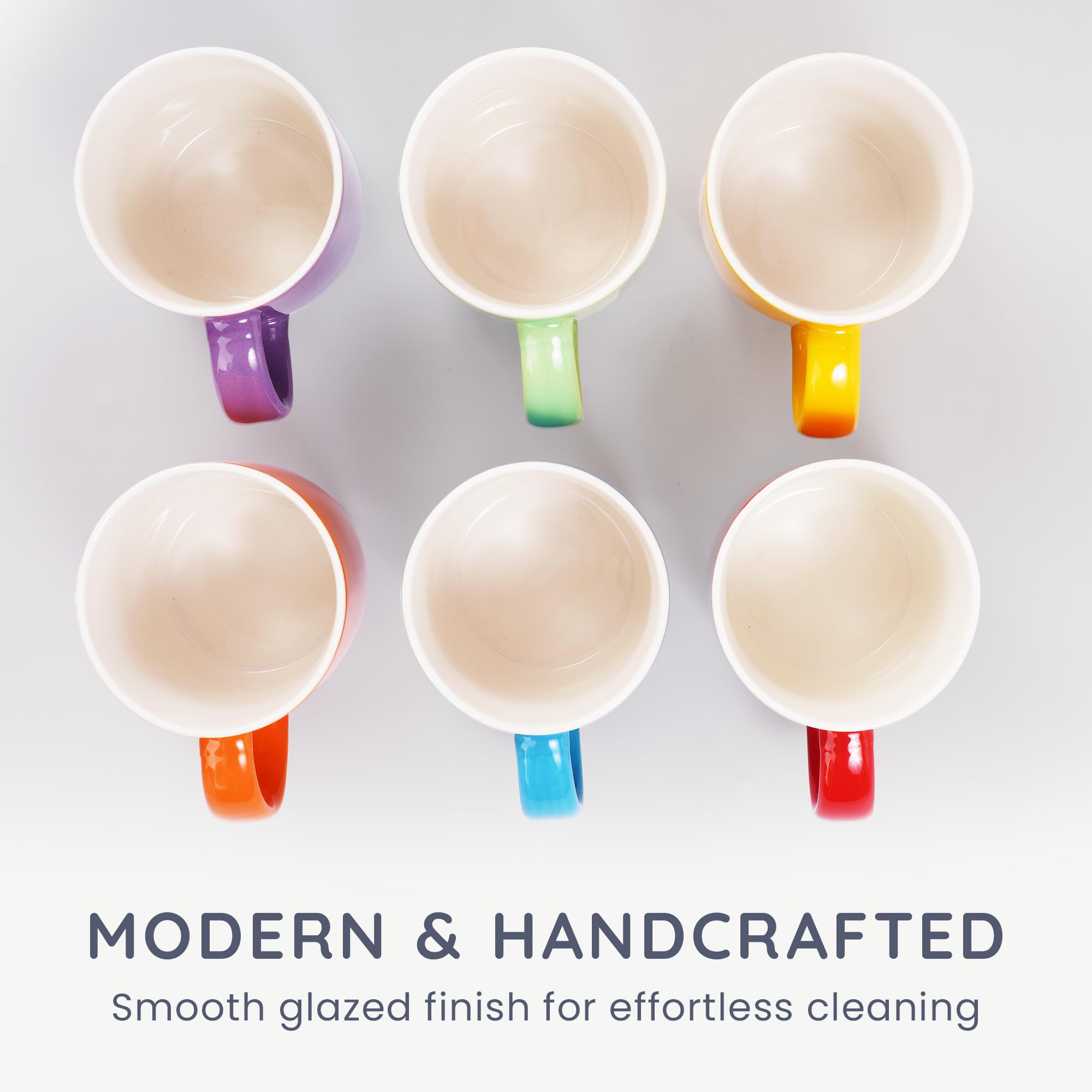CUQOO Stoneware Mug Set of 6 - Colourful Ceramic Coffee & Tea Cups | 350ml/12.3 Oz 7