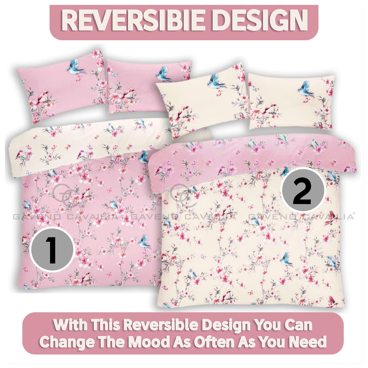 GC GAVENO CAVAILIA Single Duvet Cover Set - Pink Floral Reversible Polyester-Cotton 2 Piece 2