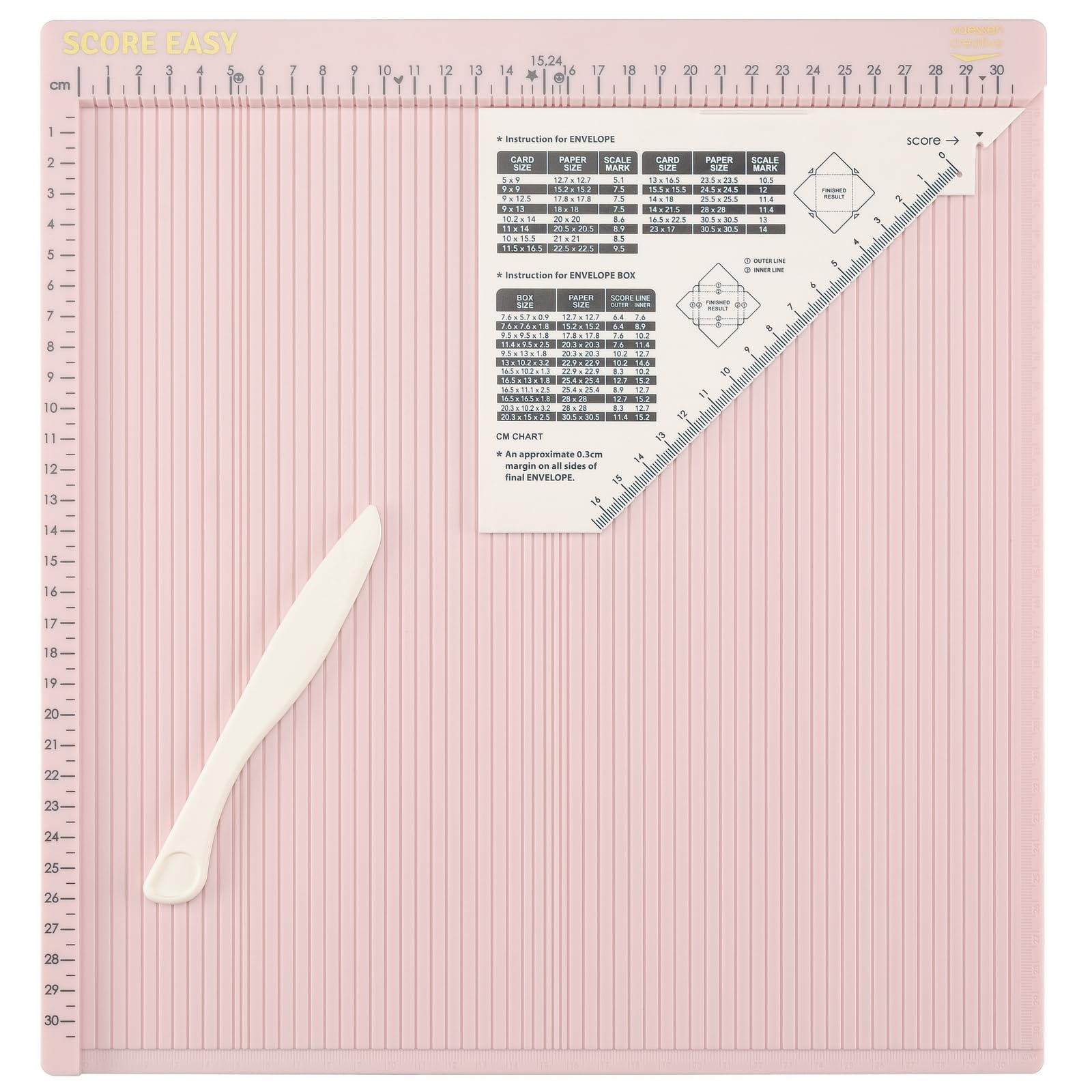 Vaessen Creative Scoring Board CM with Bone Folder and Ruler | 30.5 x 30.5 cm Scoring Area 1