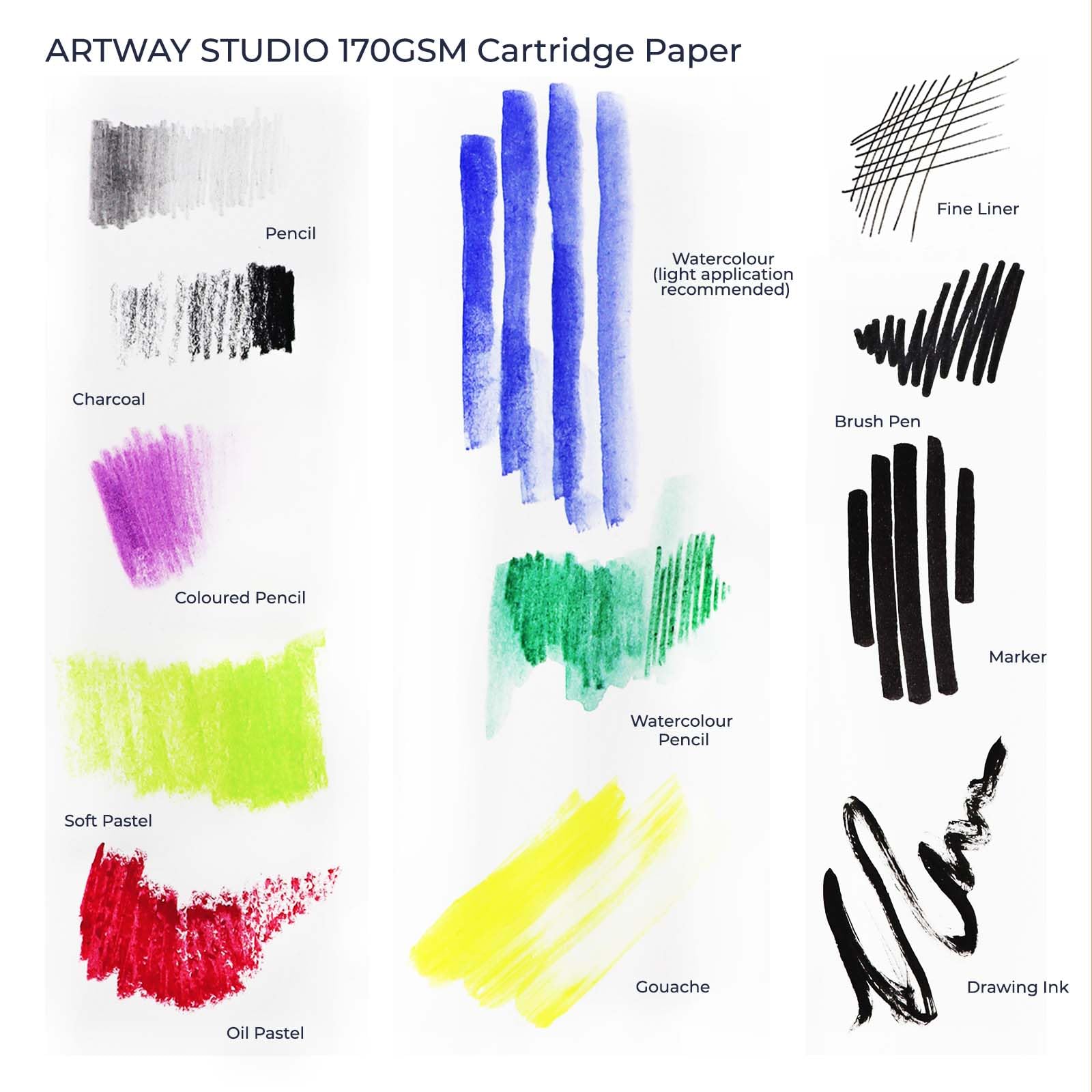 Artway Studio Sketchbook - A4 Portrait | 170gsm Cartridge Paper | 48 Sheets | Black Hardback Spiral Bound 7