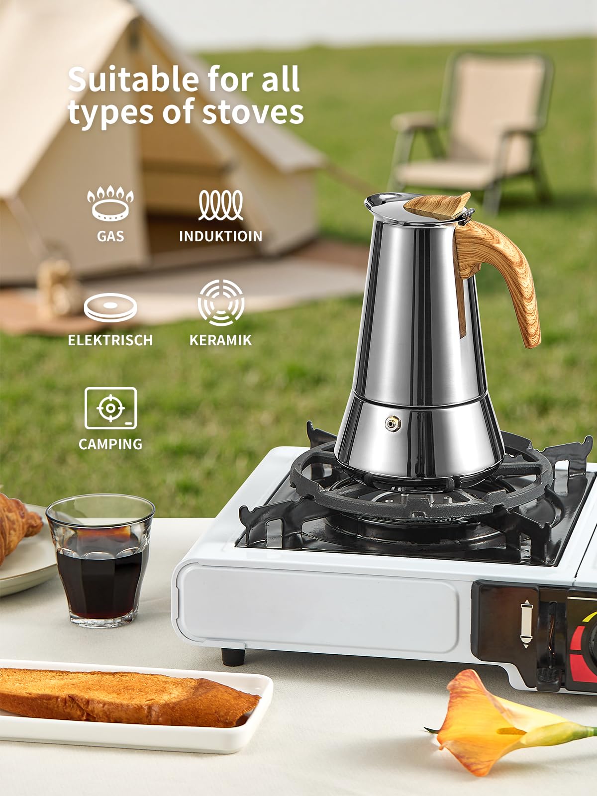 Yabano Moka Pot - 6 Cup Stainless Steel Stovetop Espresso Maker | Induction Compatible
