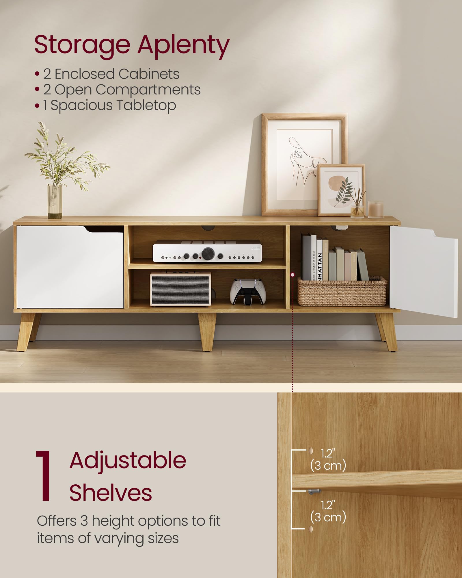 VASAGLE TV Stand Unit - Fits TVs up to 65" | 147cm Wide | Adjustable Shelf 3