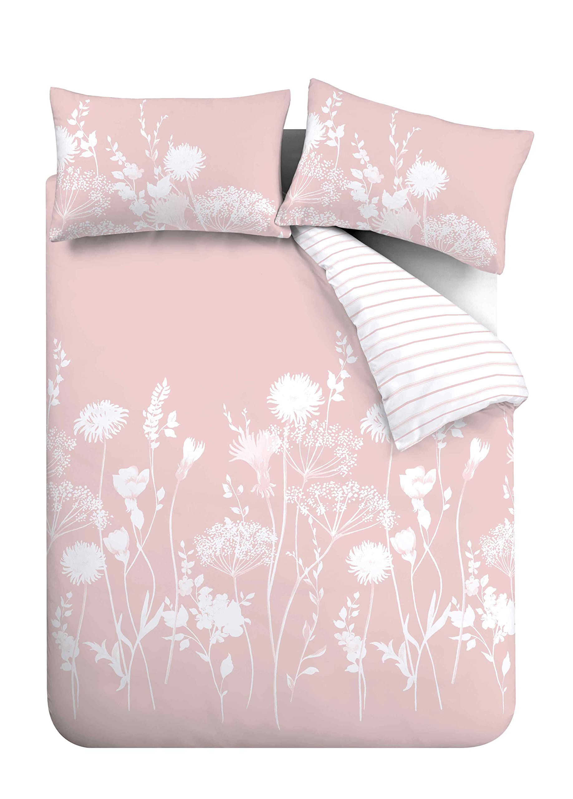 Catherine Lansfield Meadowsweet Floral Reversible King Duvet Cover Set with Pillowcases Blush Pink 5