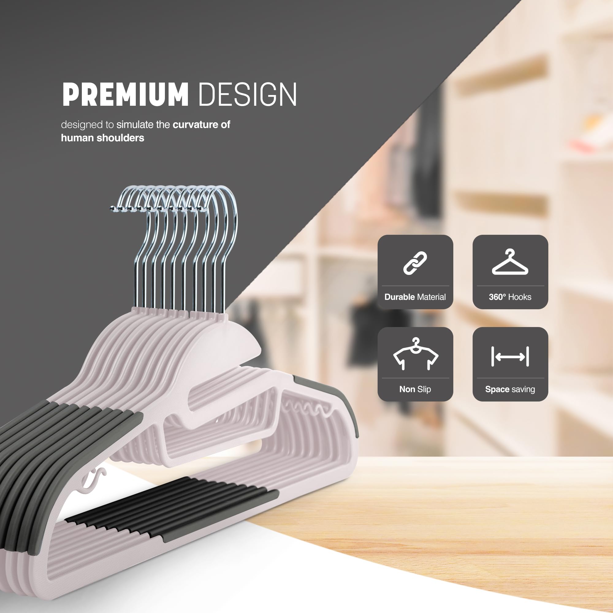 KEPLIN 20-Pack Non-Slip Velvet Hangers - Space Saving Slimline Design | 360° Swivel Hooks | Durable Plastic 3