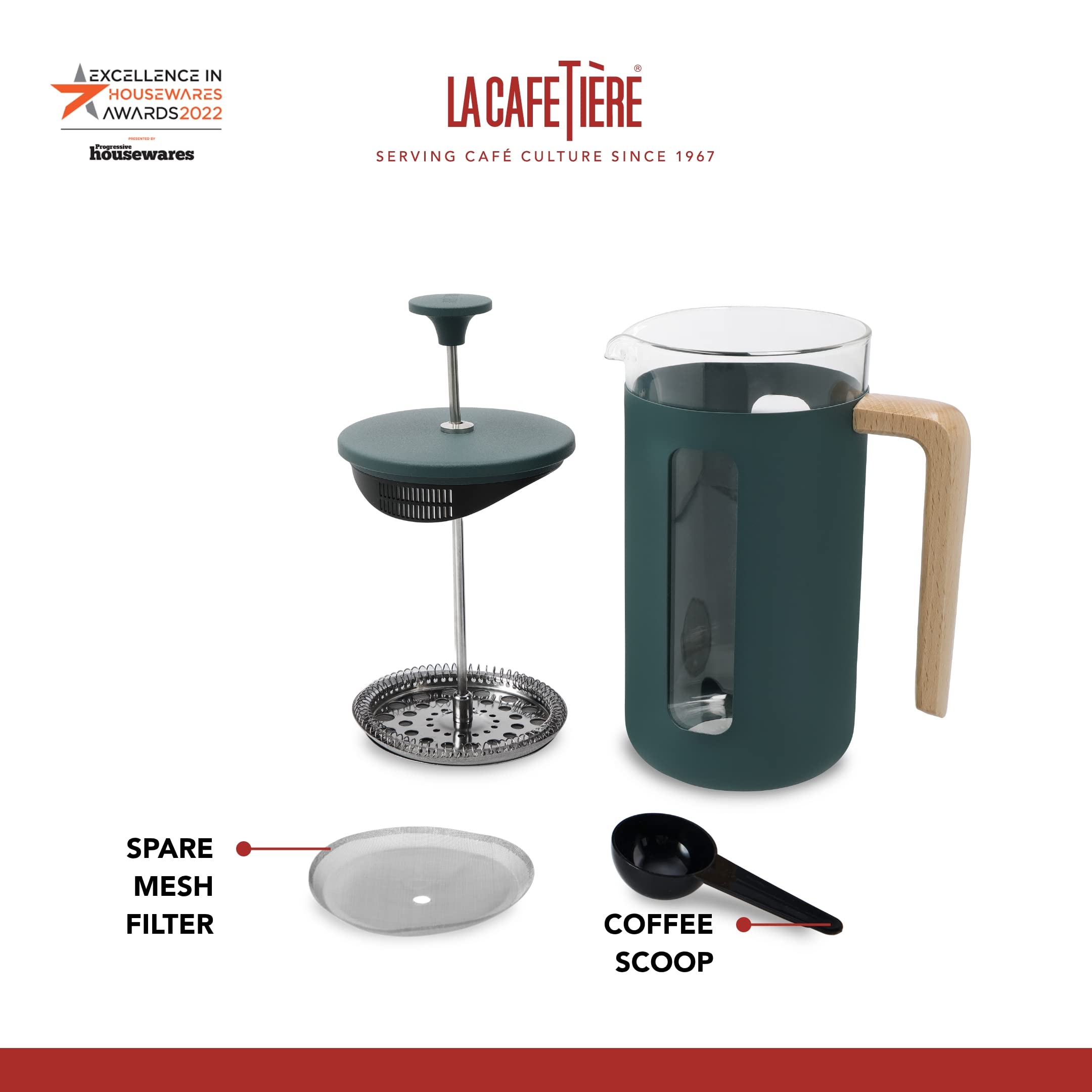 La Cafetière Pisa Stainless Steel French Press - 8 Cup (1L) | Green | Gift Boxed 4
